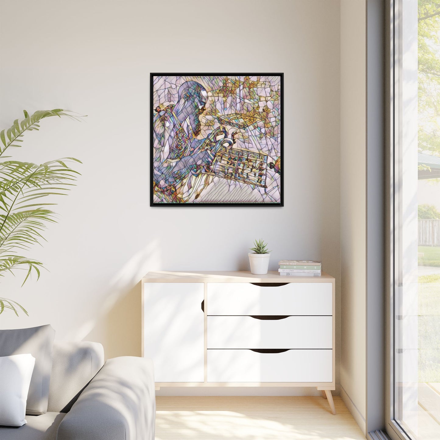 Framed Matte Canvas Art – Abstract Musician with Keyboard (Multi-Color)