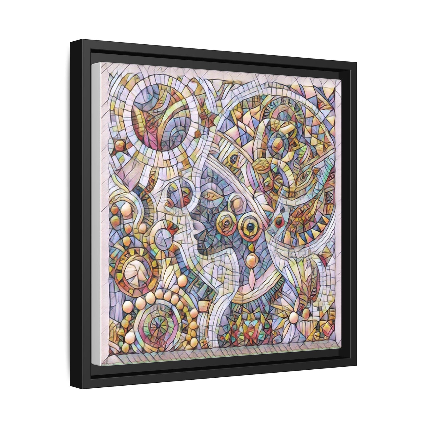 Abstract Mosaic Framed Canvas Art — Multicolor Geometric Wall Decor