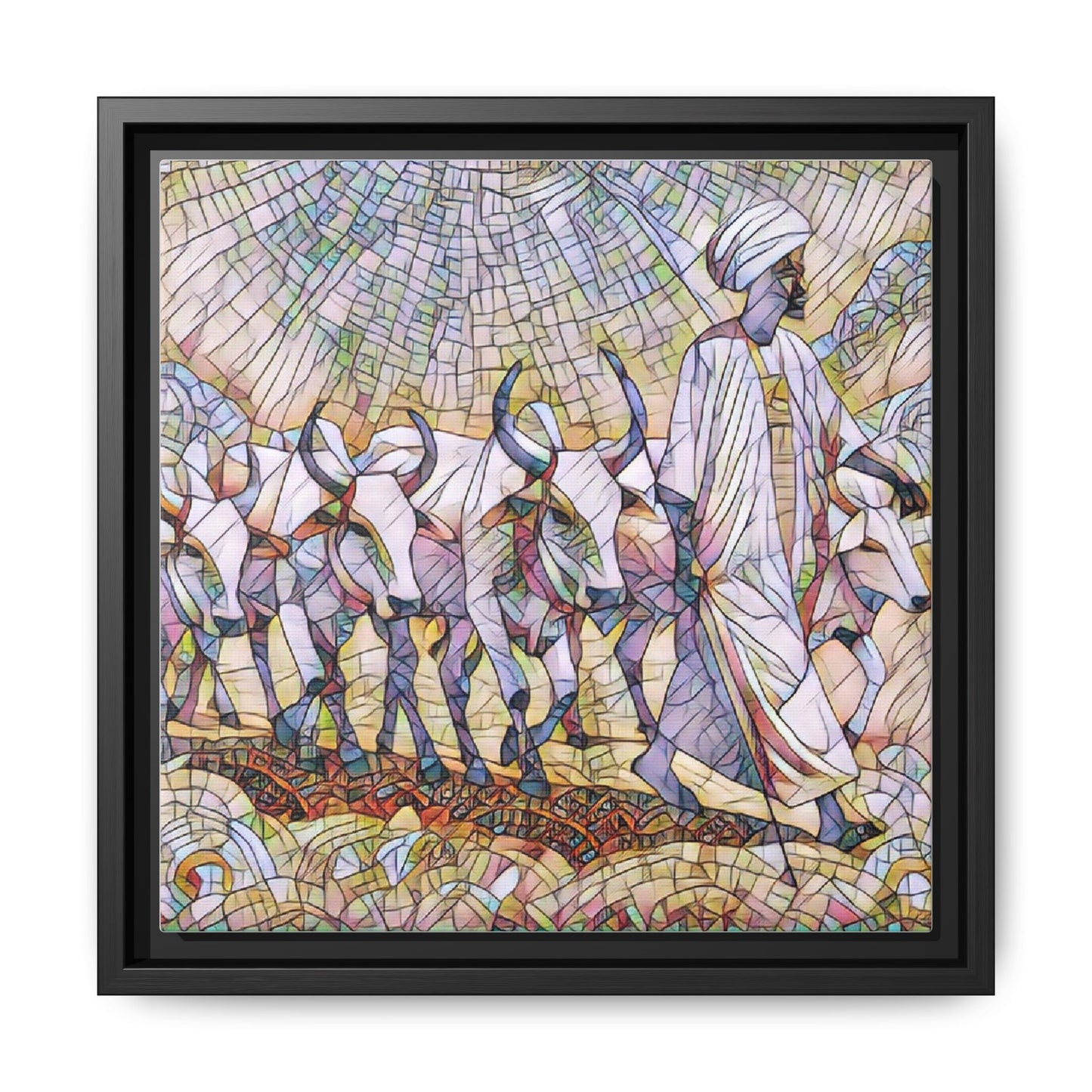 Framed Matte Canvas Art — African Herdsman Mosaic Print
