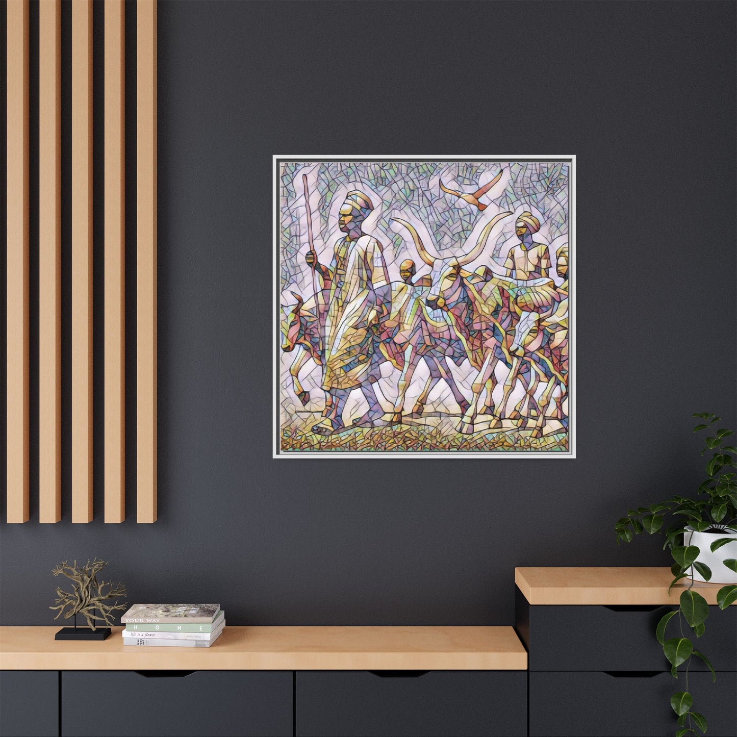 Framed Matte Canvas: Colorful African Herdsmen Art Print