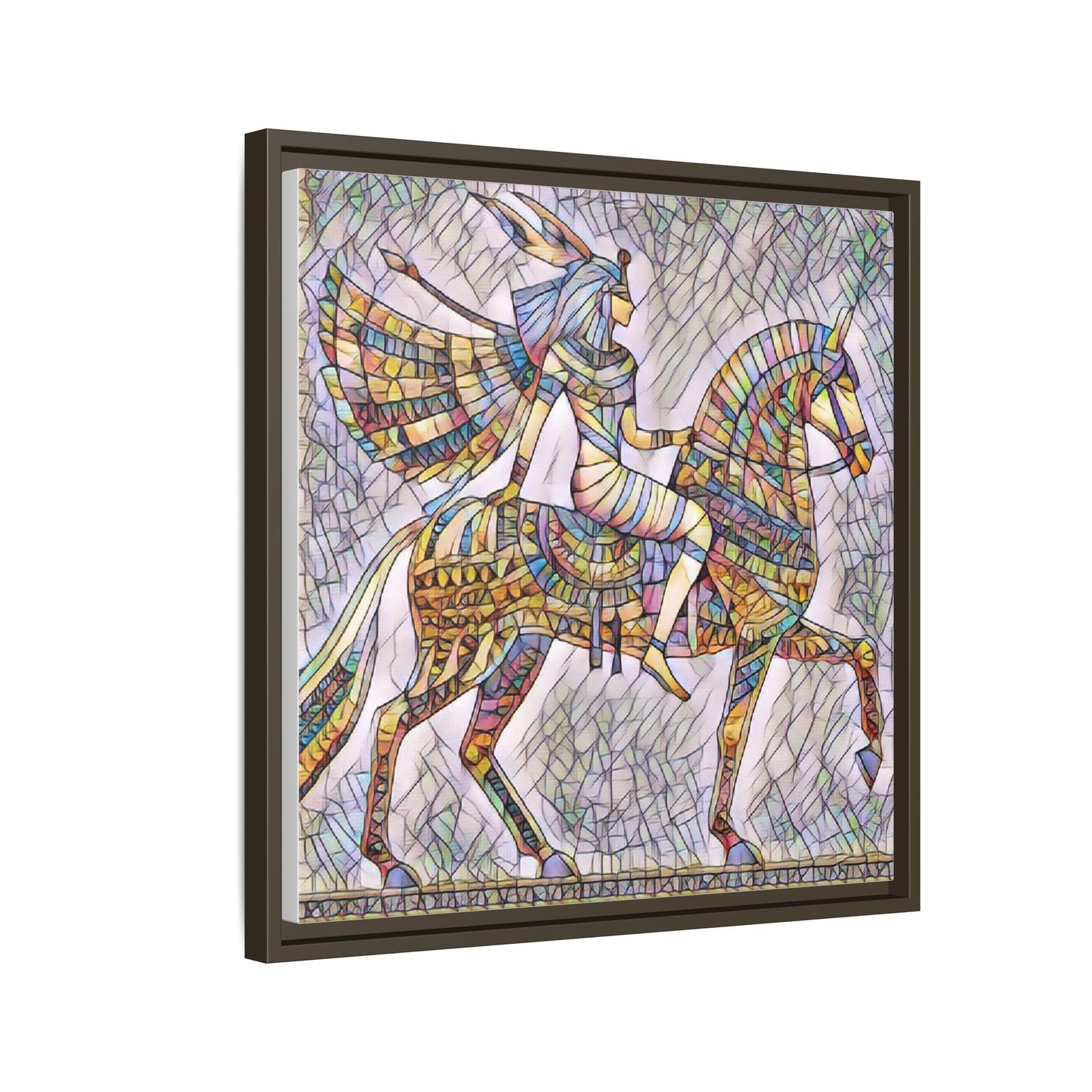 Stained-Glass Style Egyptian Horseman Framed Canvas Print