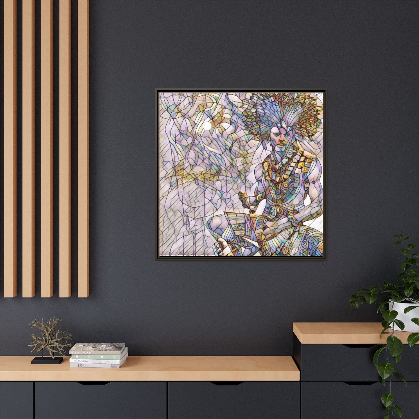 Framed Matte Canvas Art — Colorful Tribal Warrior Illustration