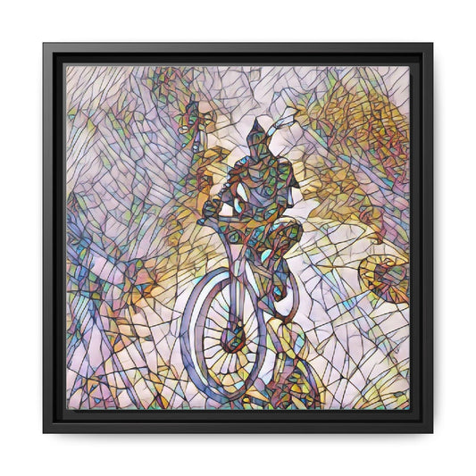 Framed Matte Canvas - Colorful Stained Glass Mountain Biker Art
