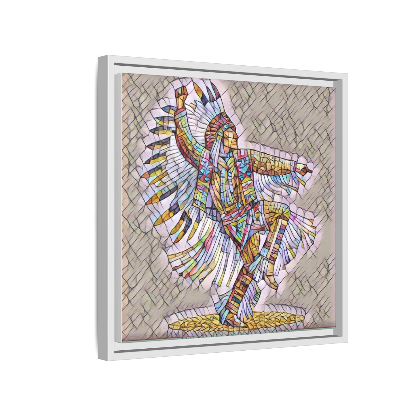 Colorful Native Dancer Framed Canvas Art — Stained Glass Style Wall Decor