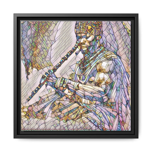 Framed Canvas Art — Tribal Flute Musician Stained-Glass Style