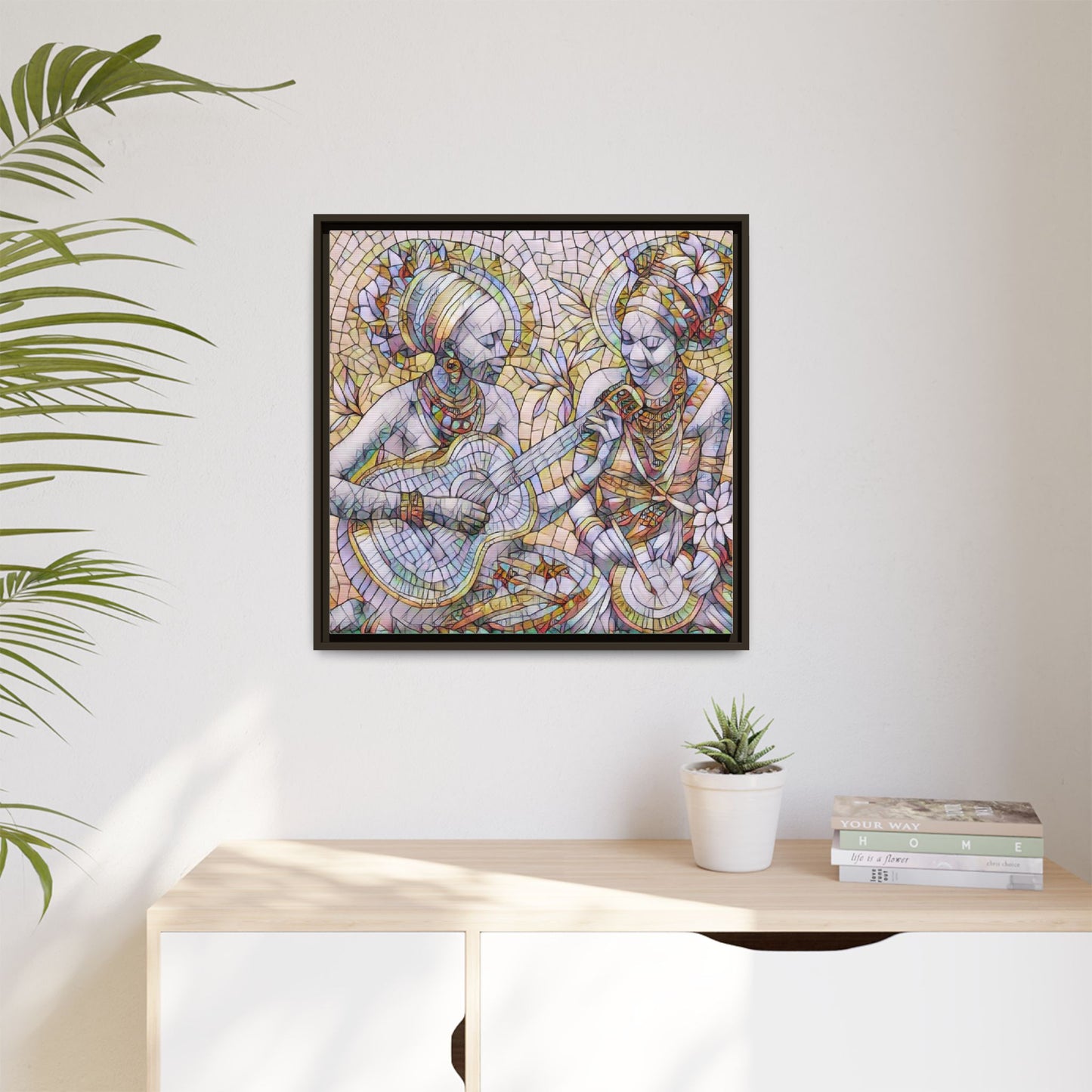 Framed Canvas Art – Colorful Mosaic Musicians Wall Decor