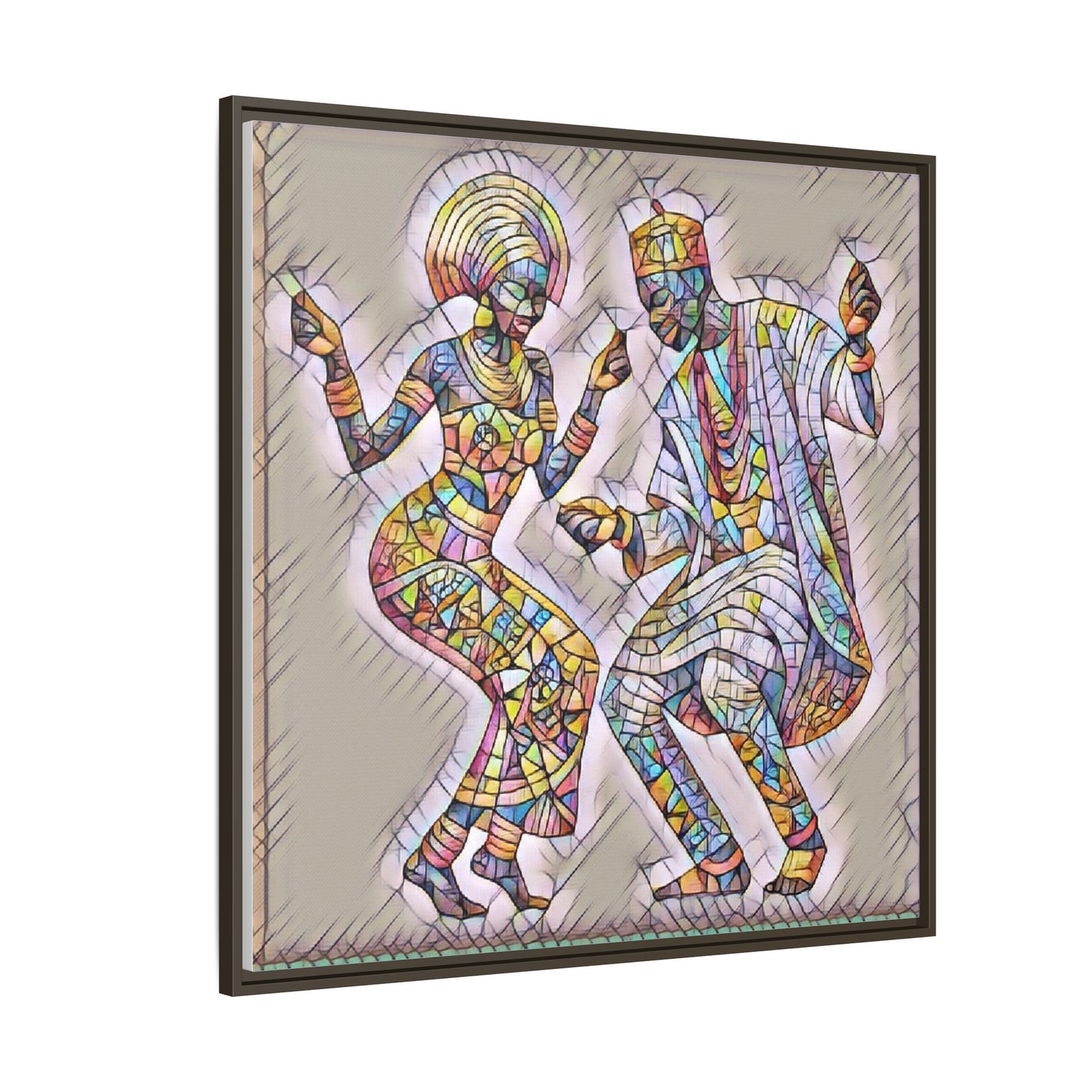 Afrobeat Dancers Framed Canvas Art — Colorful Mosaic African Dance Print