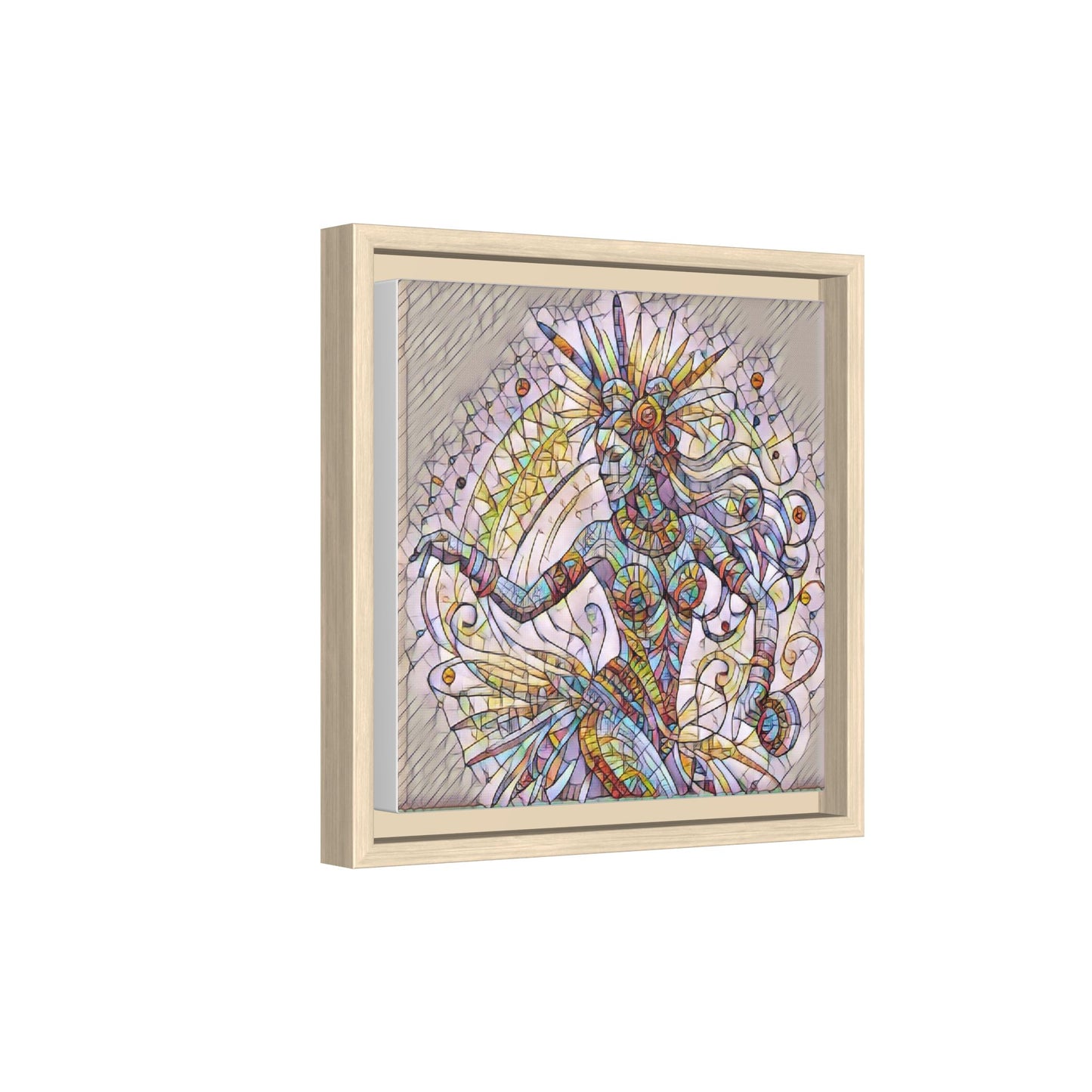 Colorful Mermaid Mosaic Framed Canvas Art — Boho Ocean Wall Decor