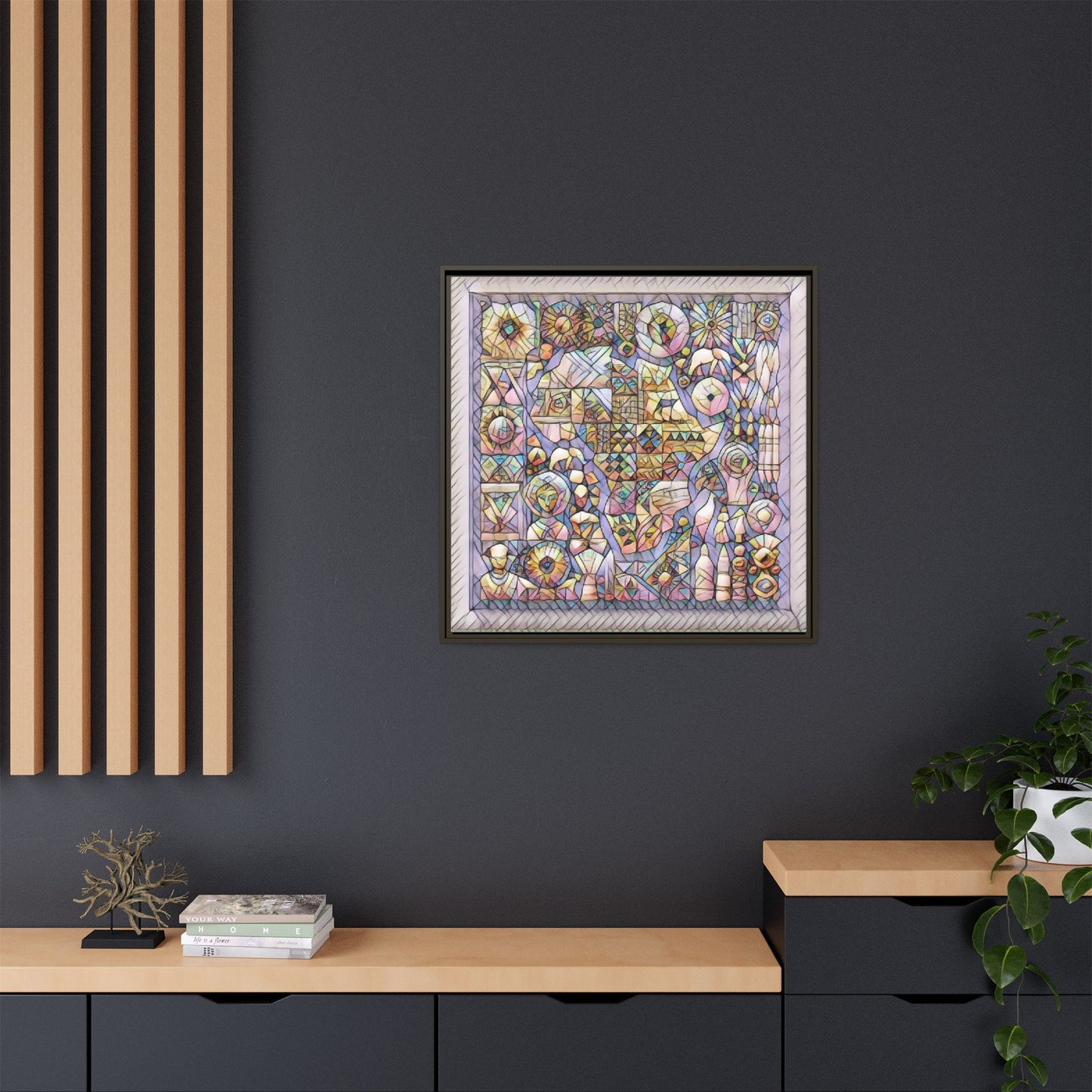 Framed Abstract Mosaic Matte Canvas Art — Pastel Geometric Wall Decor