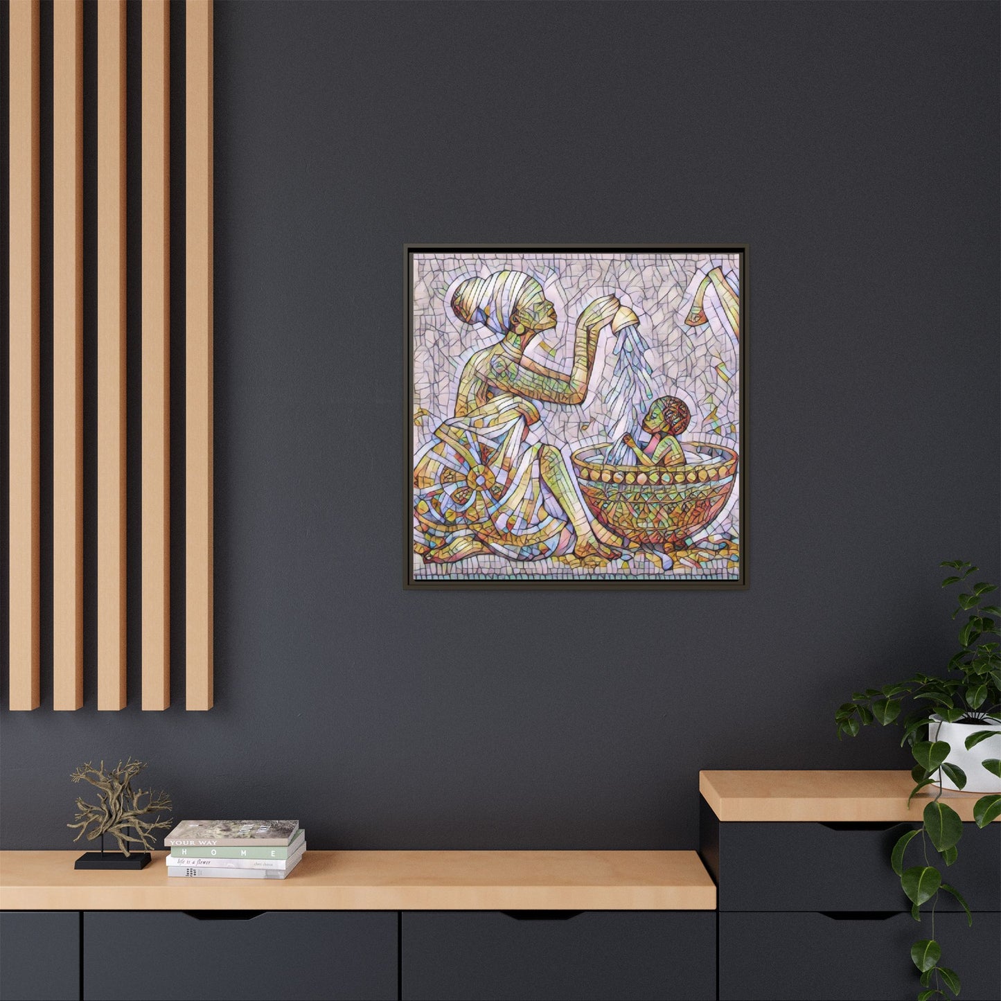 African Mother and Child Mosaic Matte Canvas (Framed)