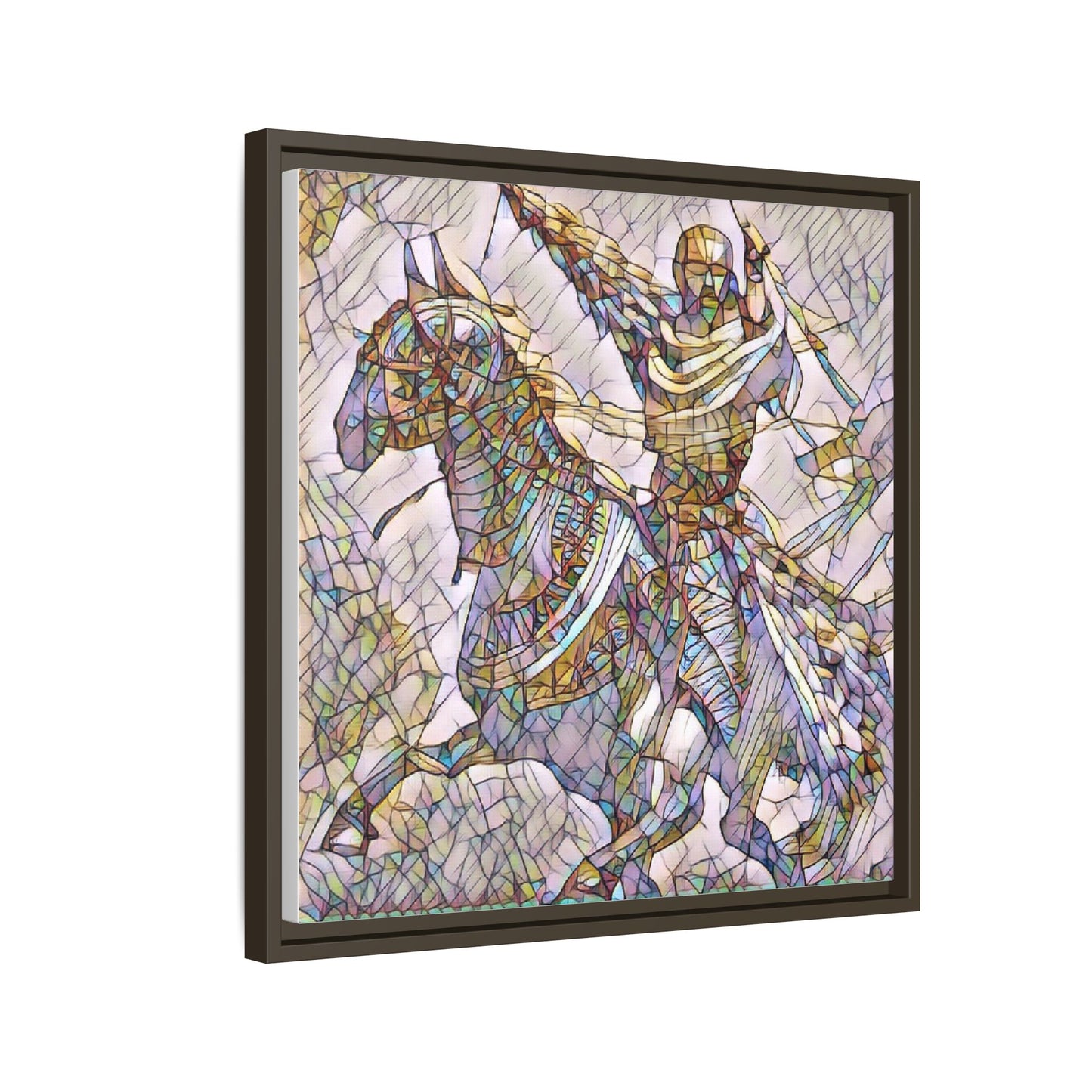 Framed Matte Canvas Print — Stained Glass Knight on Horse Artwork