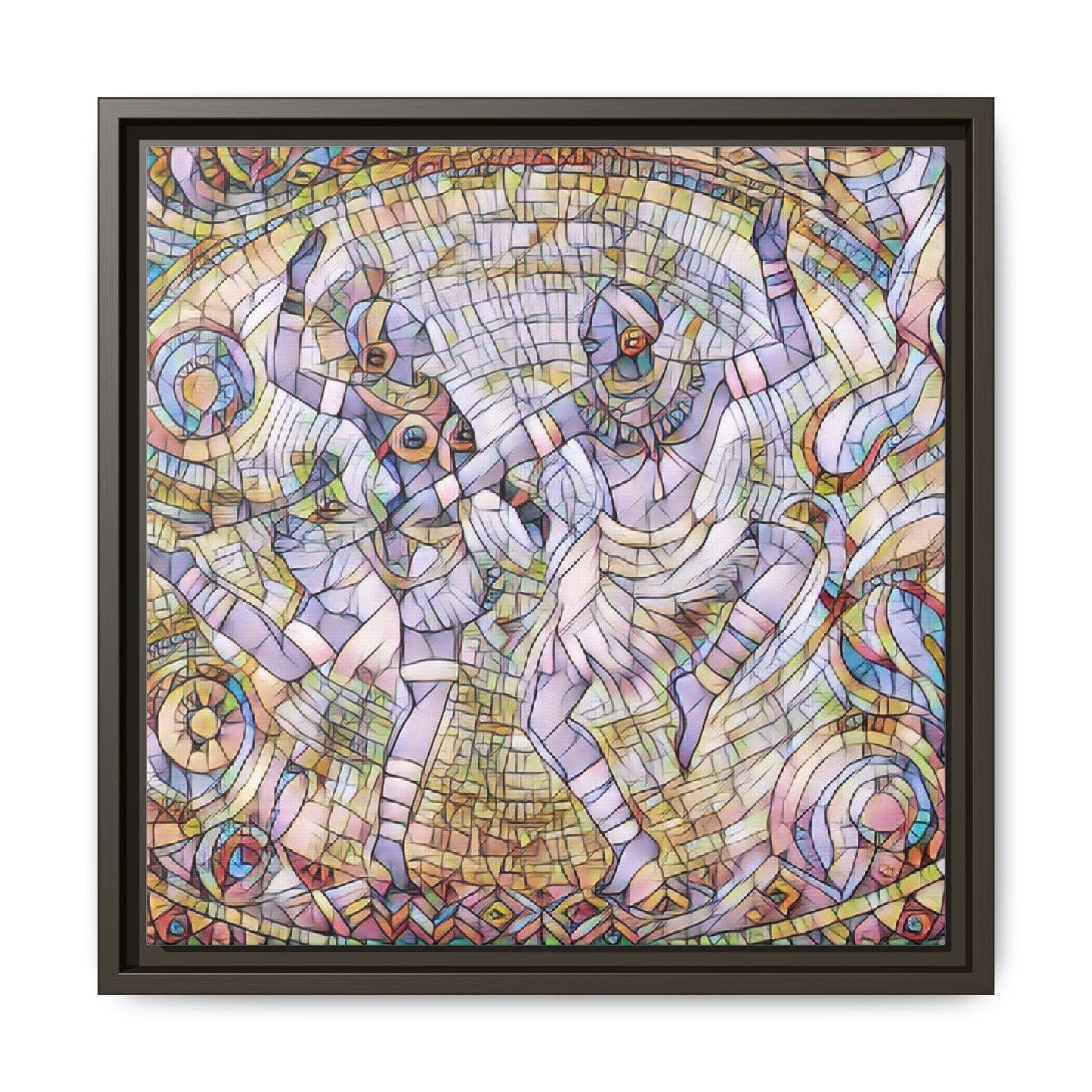 Abstract Dancers Matte Framed Canvas Wall Art — Multi‑Color Stained Glass Style