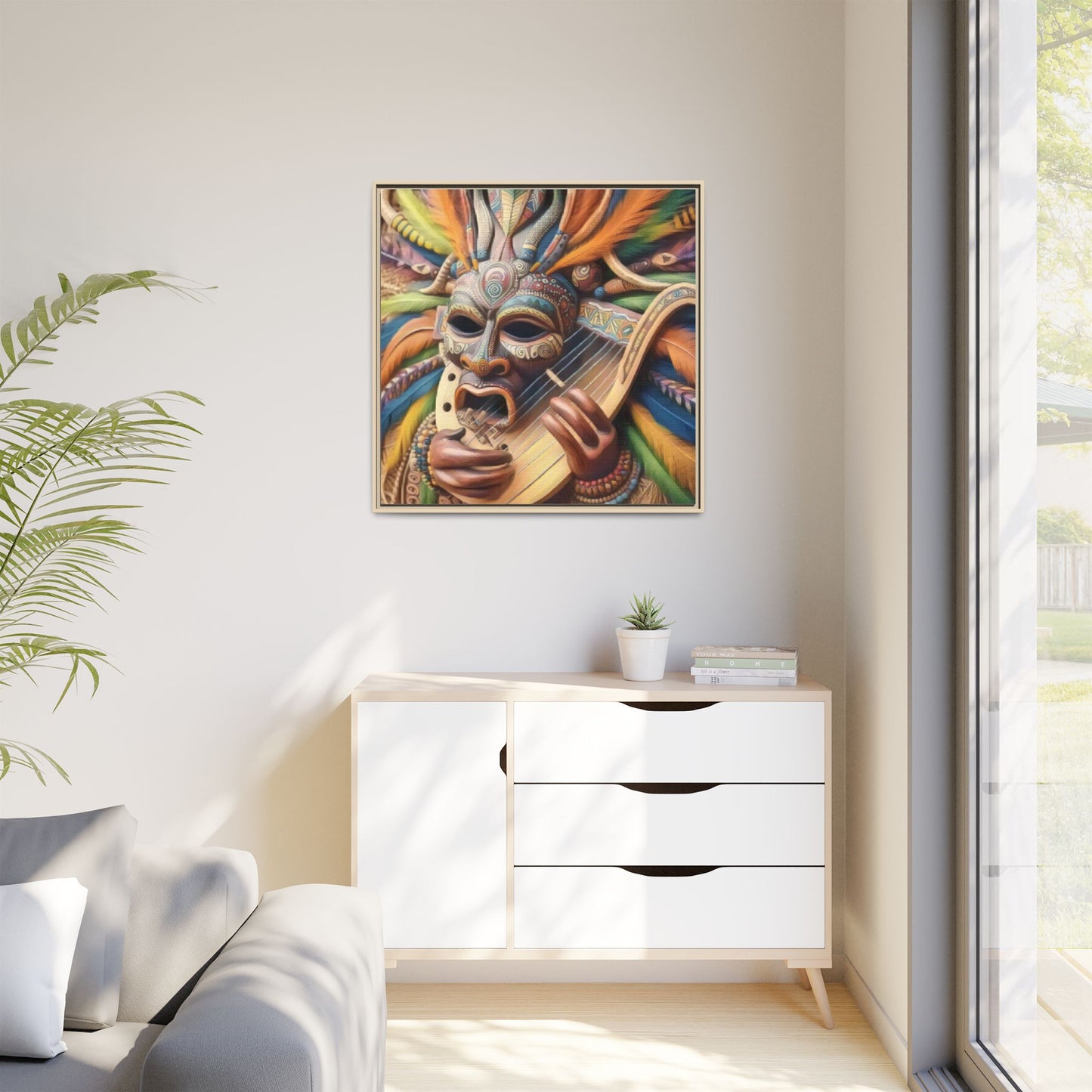 Colorful Tribal Mask Canvas — Framed Matte Wall Art