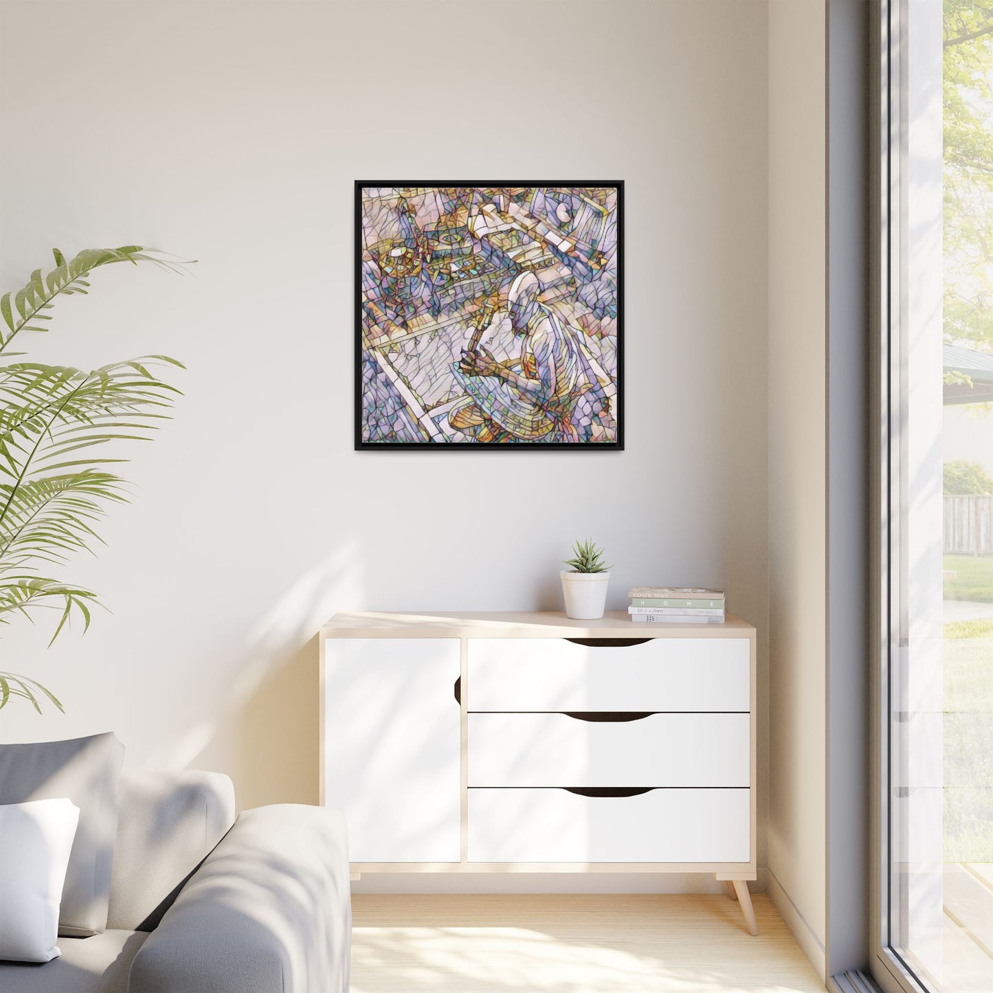 Stained-Glass DJ Matte Canvas Print (Framed) — Colorful Music Room Wall Art