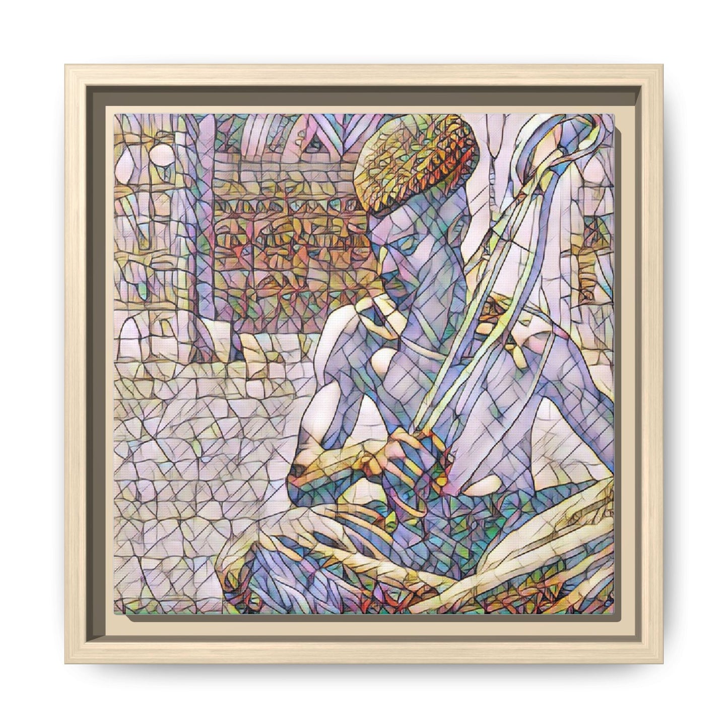 Framed Matte Canvas Art – Stained-Glass Style Musician Print