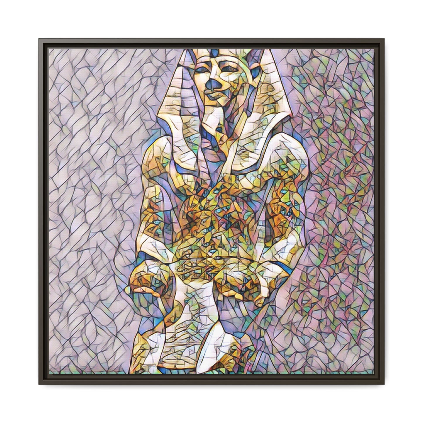Framed Abstract Pharaoh Matte Canvas Wall Art — Multicolor Egyptian Statue Print