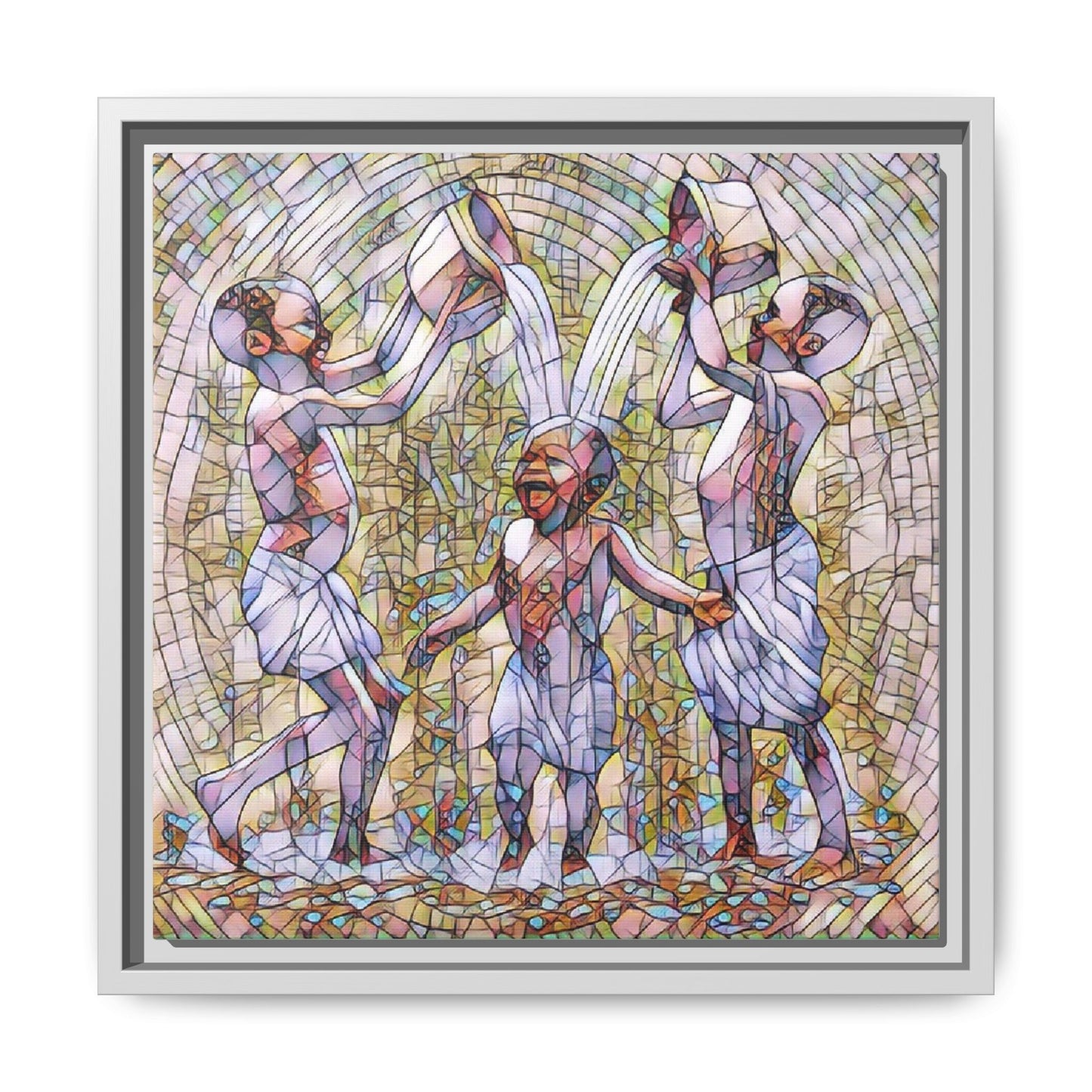 Framed Matte Canvas Art – Joyful Water Dance Family Stained-Glass Print