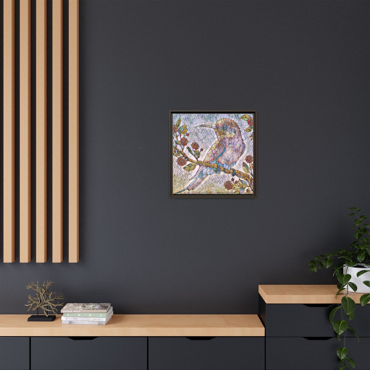 Framed Mosaic Bird Art Print — Colorful Kookaburra Wall Canvas