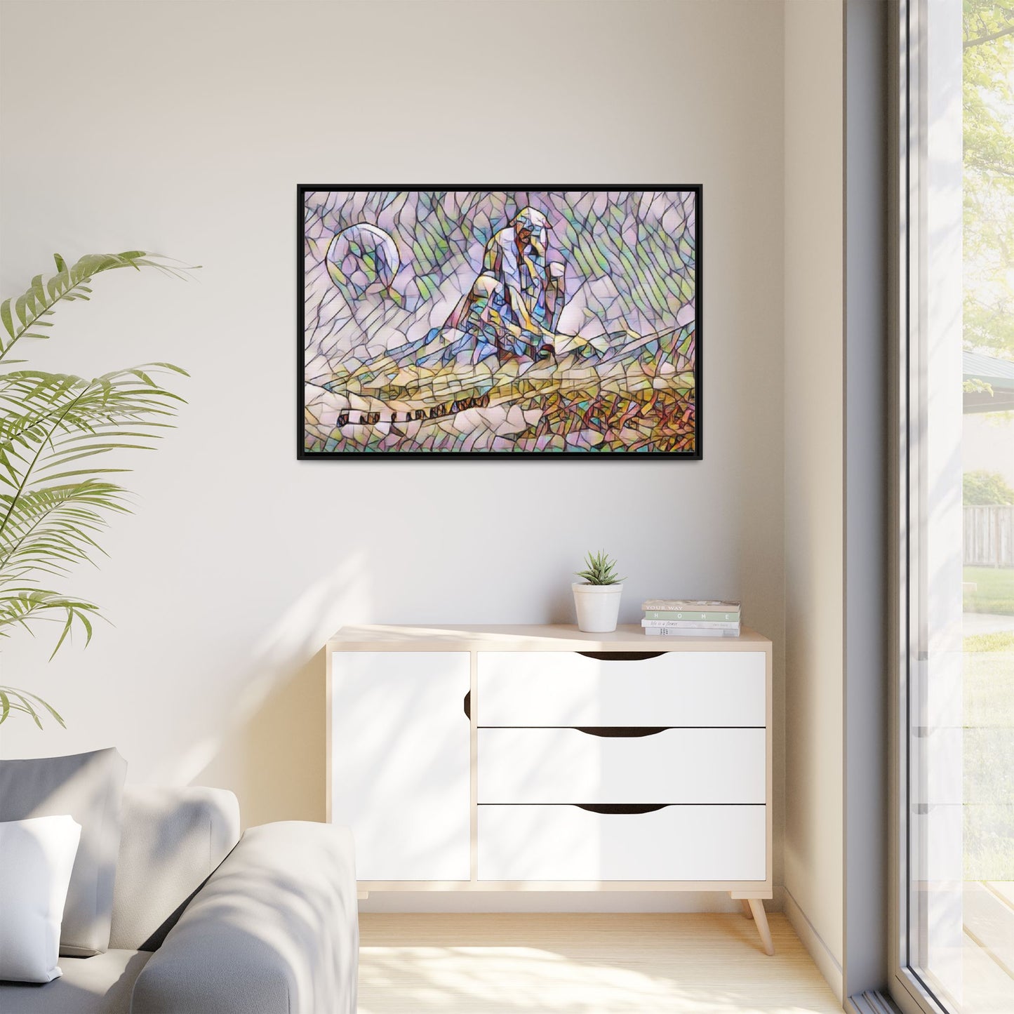 Stained-Glass Surfing Canvas Print — Framed Matte Wall Art