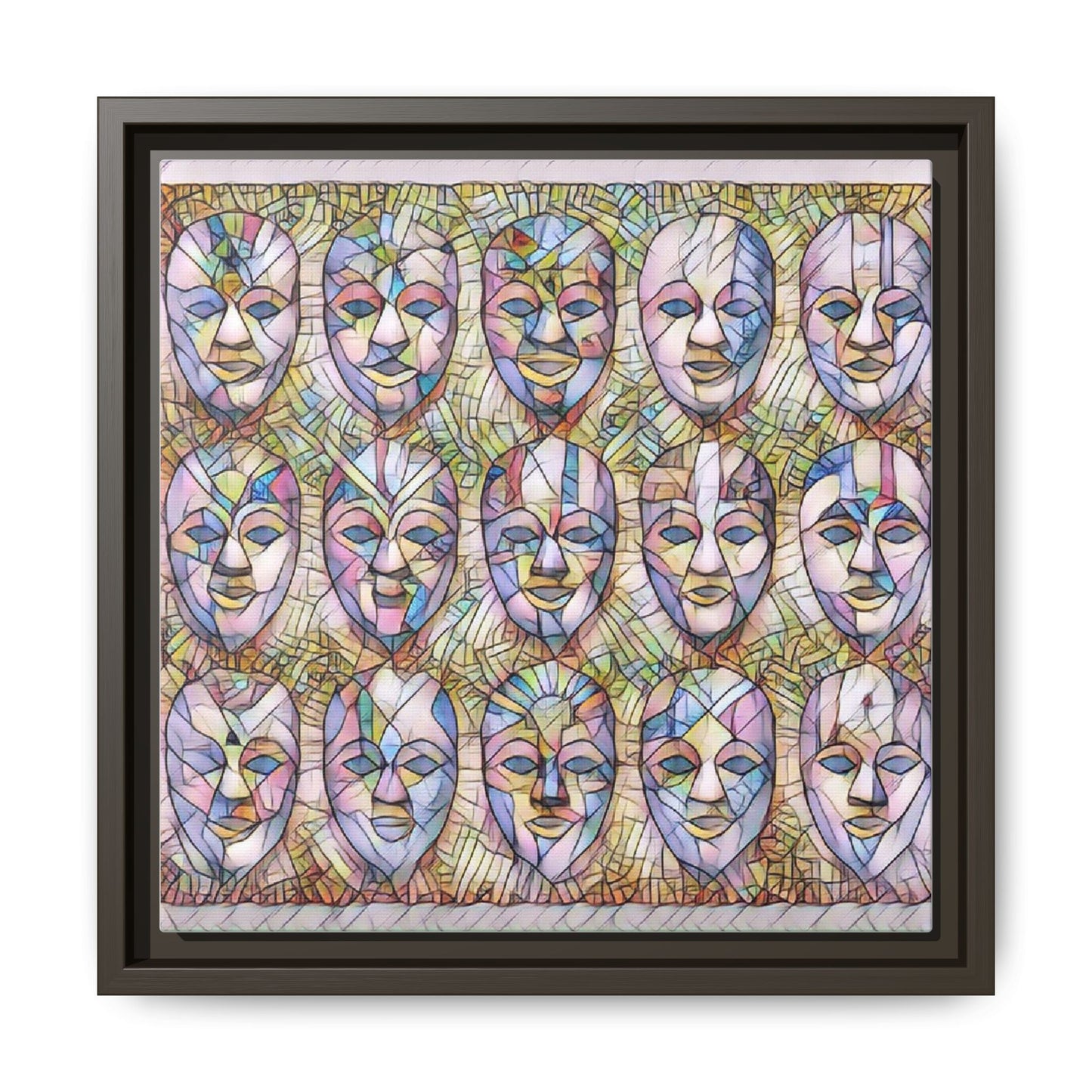 Abstract Mask Art Matte Canvas Print — Framed Multicolor Wall Art