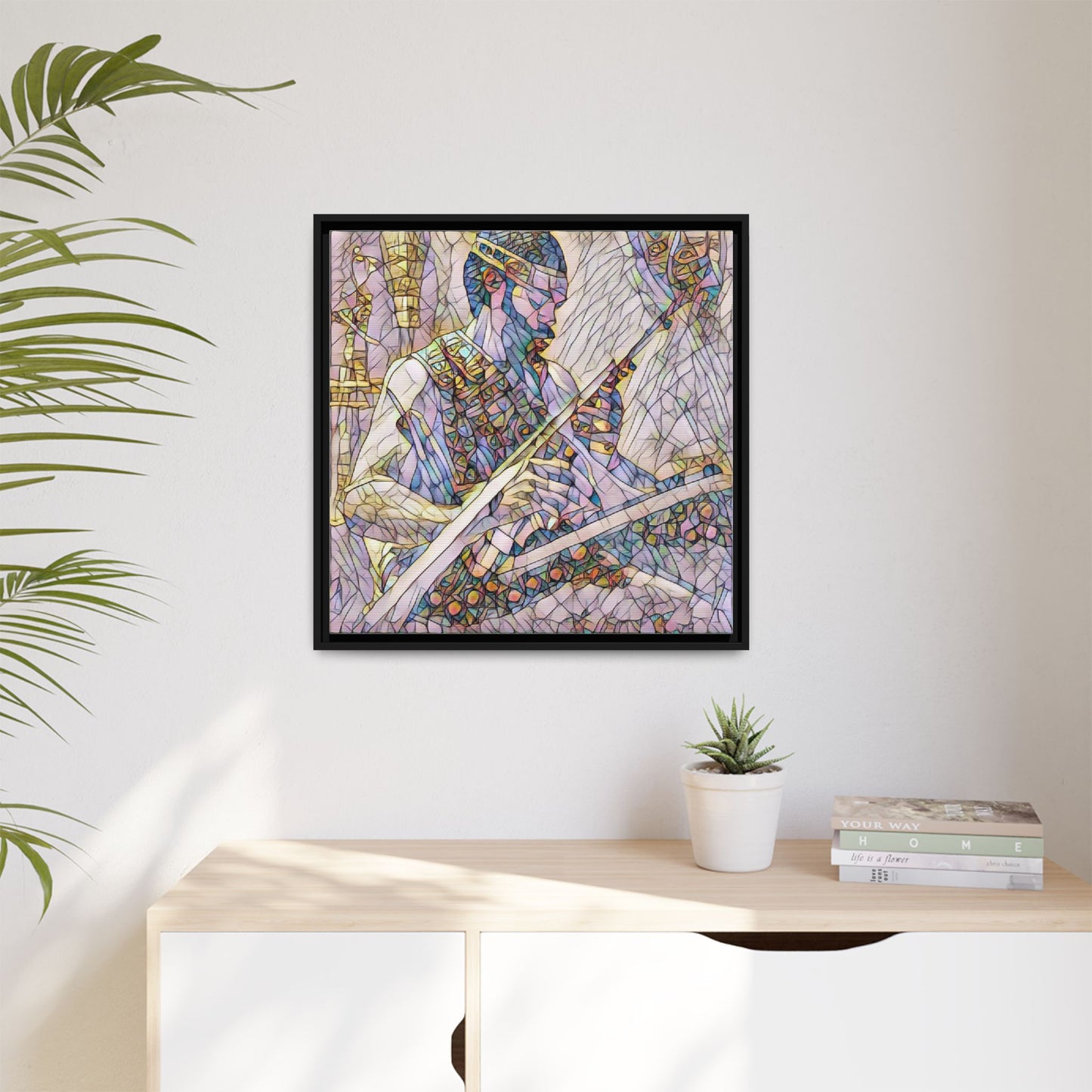 Framed Matte Canvas — Abstract Musician Stained-Glass Art Print