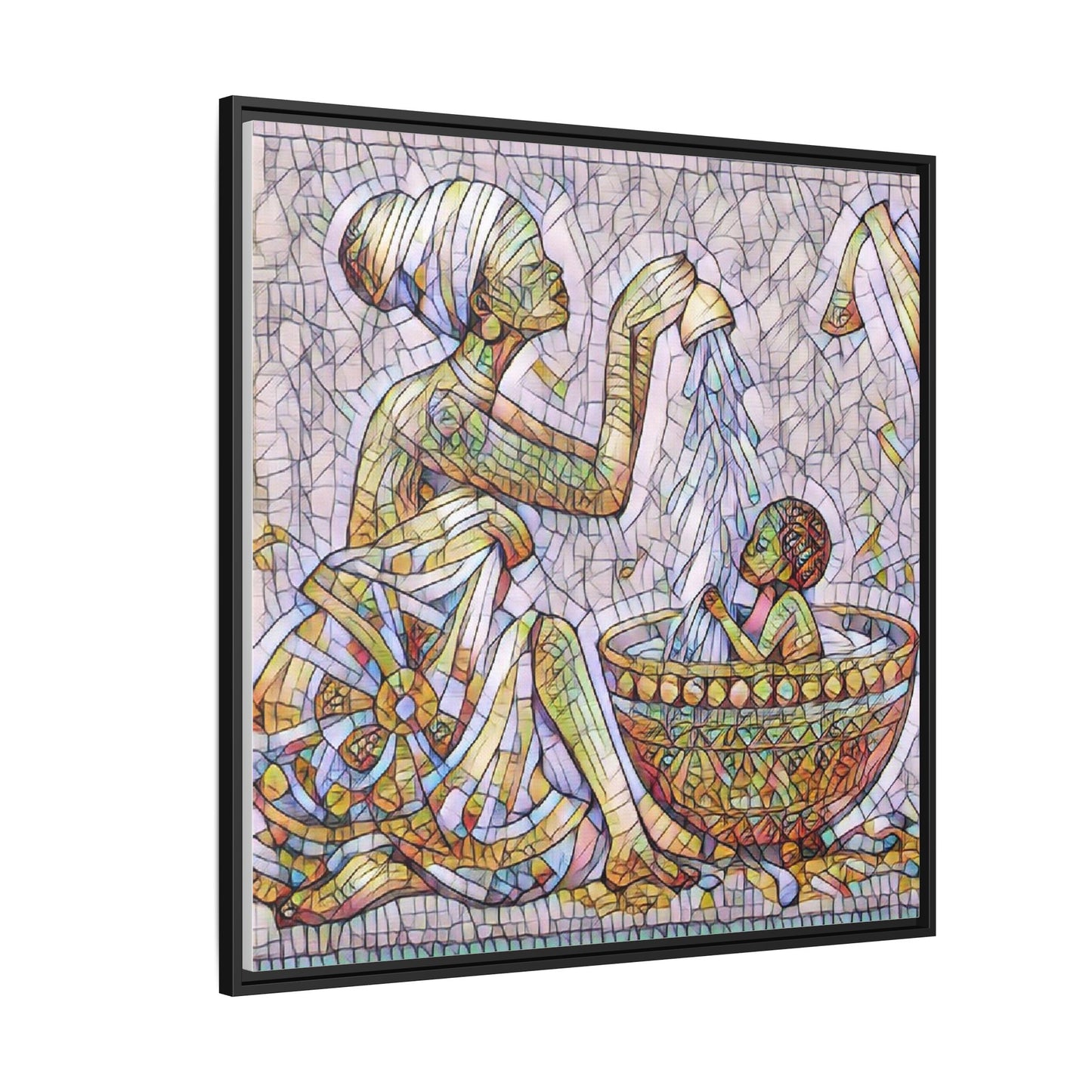 African Mother and Child Mosaic Matte Canvas (Framed)
