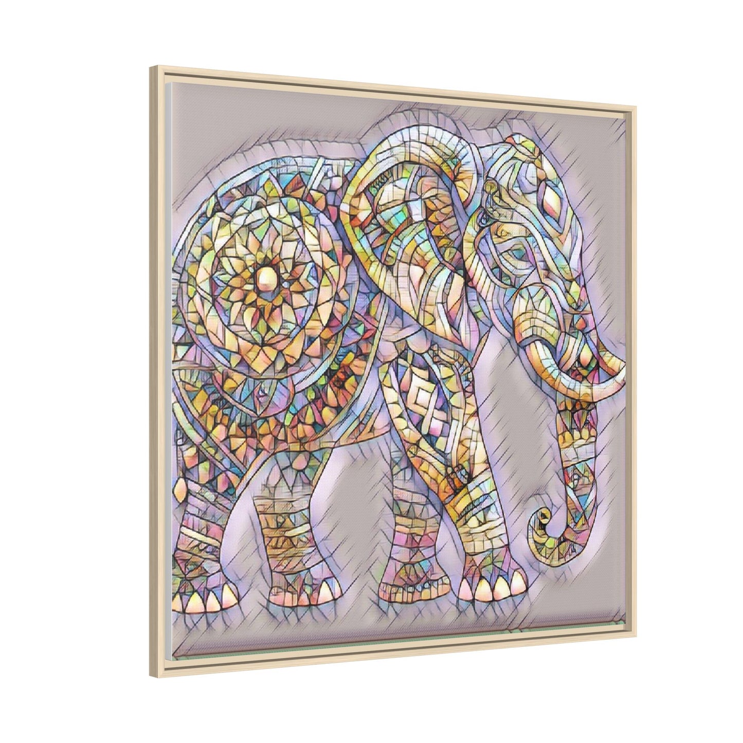 Colorful Mosaic Elephant Framed Canvas Print