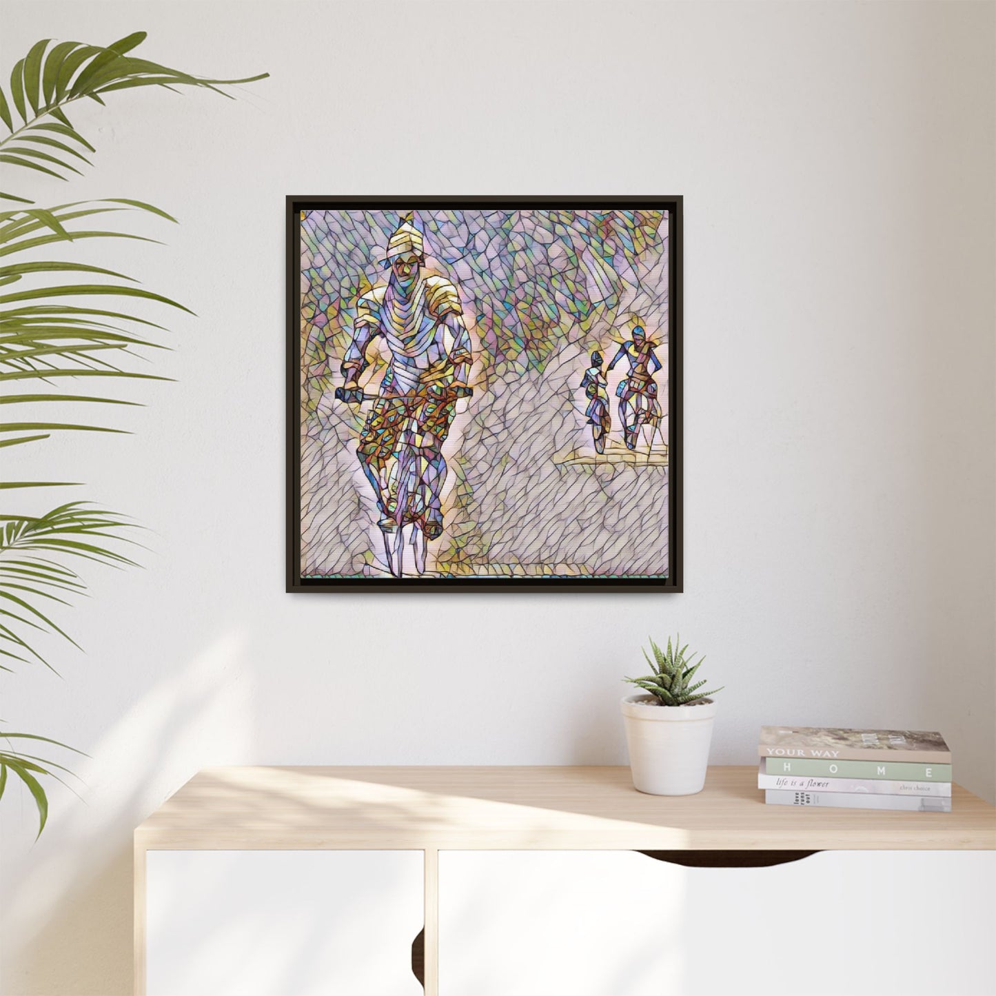 Cyclists Mosaic Matte Canvas Framed Wall Art