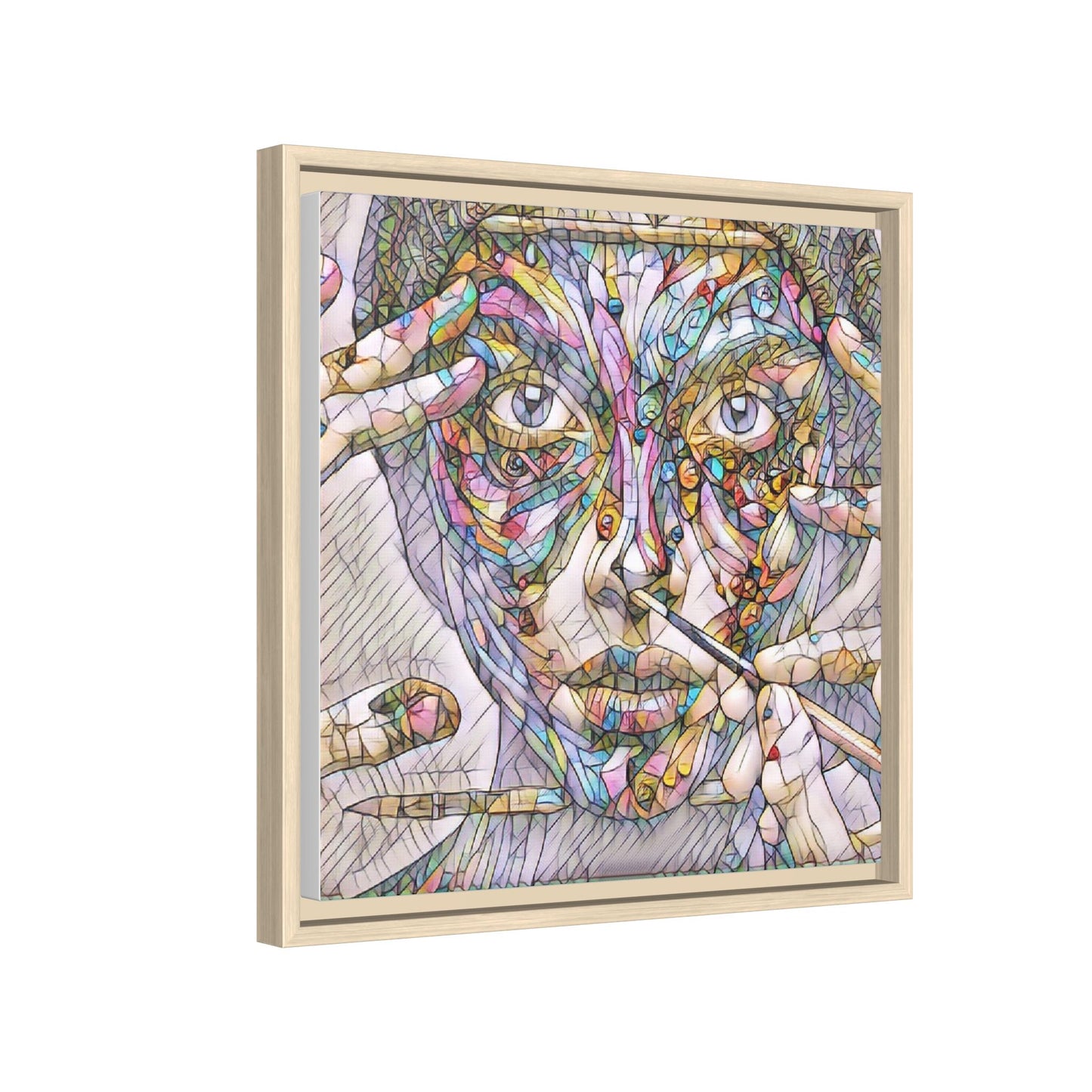 Framed Abstract Mosaic Face Canvas — Colorful Modern Wall Art