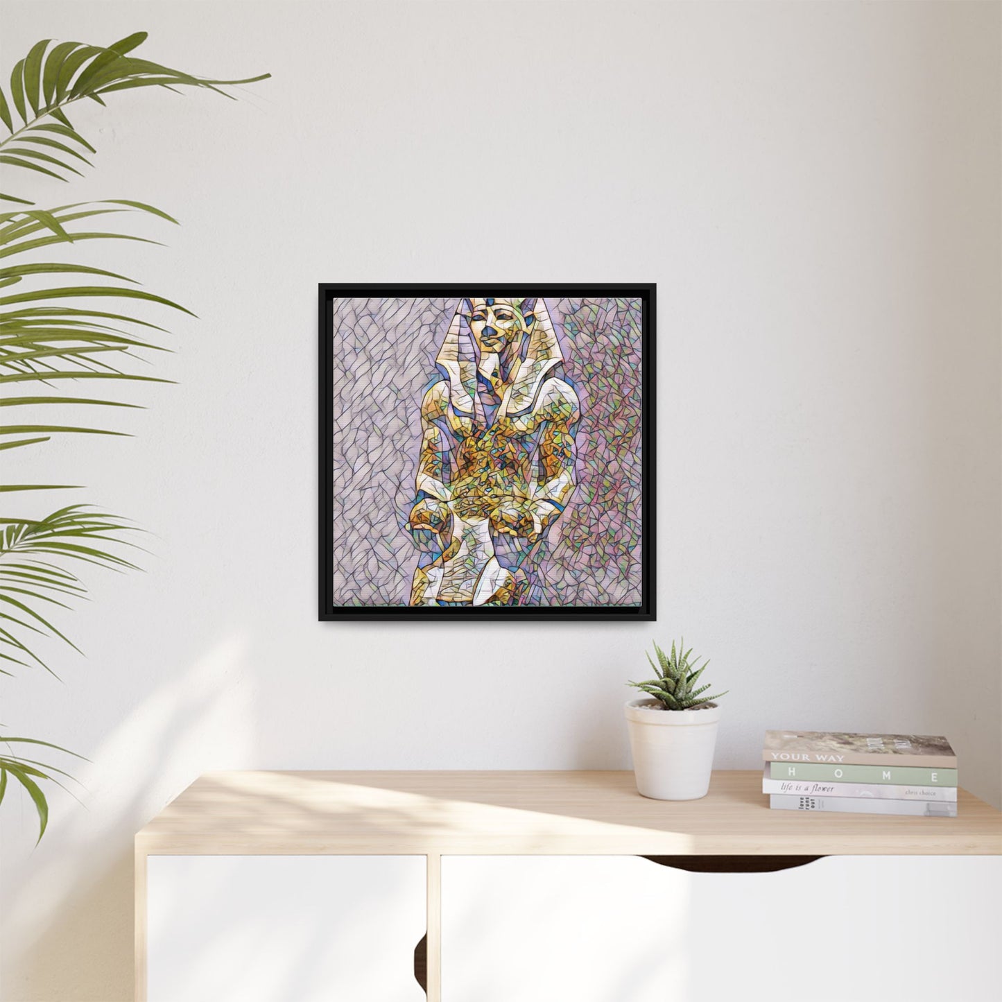 Framed Abstract Pharaoh Matte Canvas Wall Art — Multicolor Egyptian Statue Print
