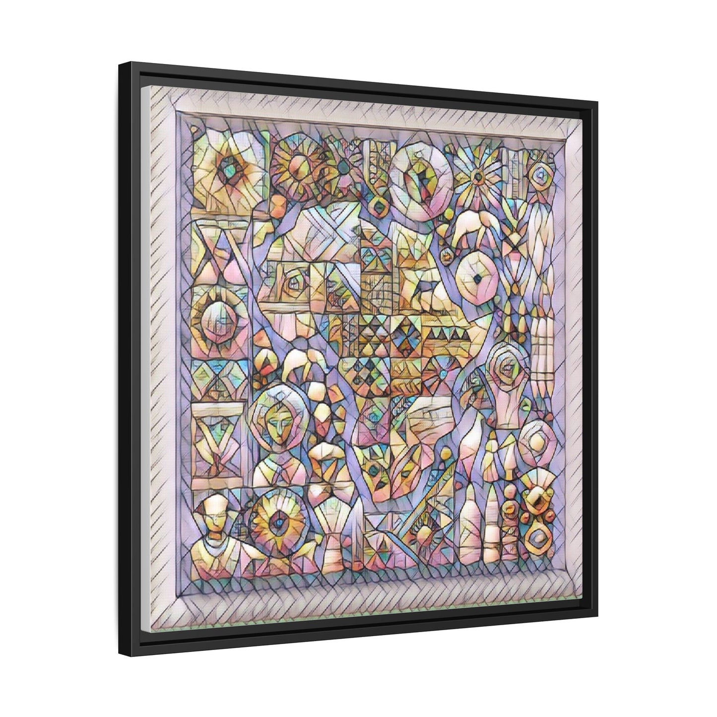 Framed Abstract Mosaic Matte Canvas Art — Pastel Geometric Wall Decor