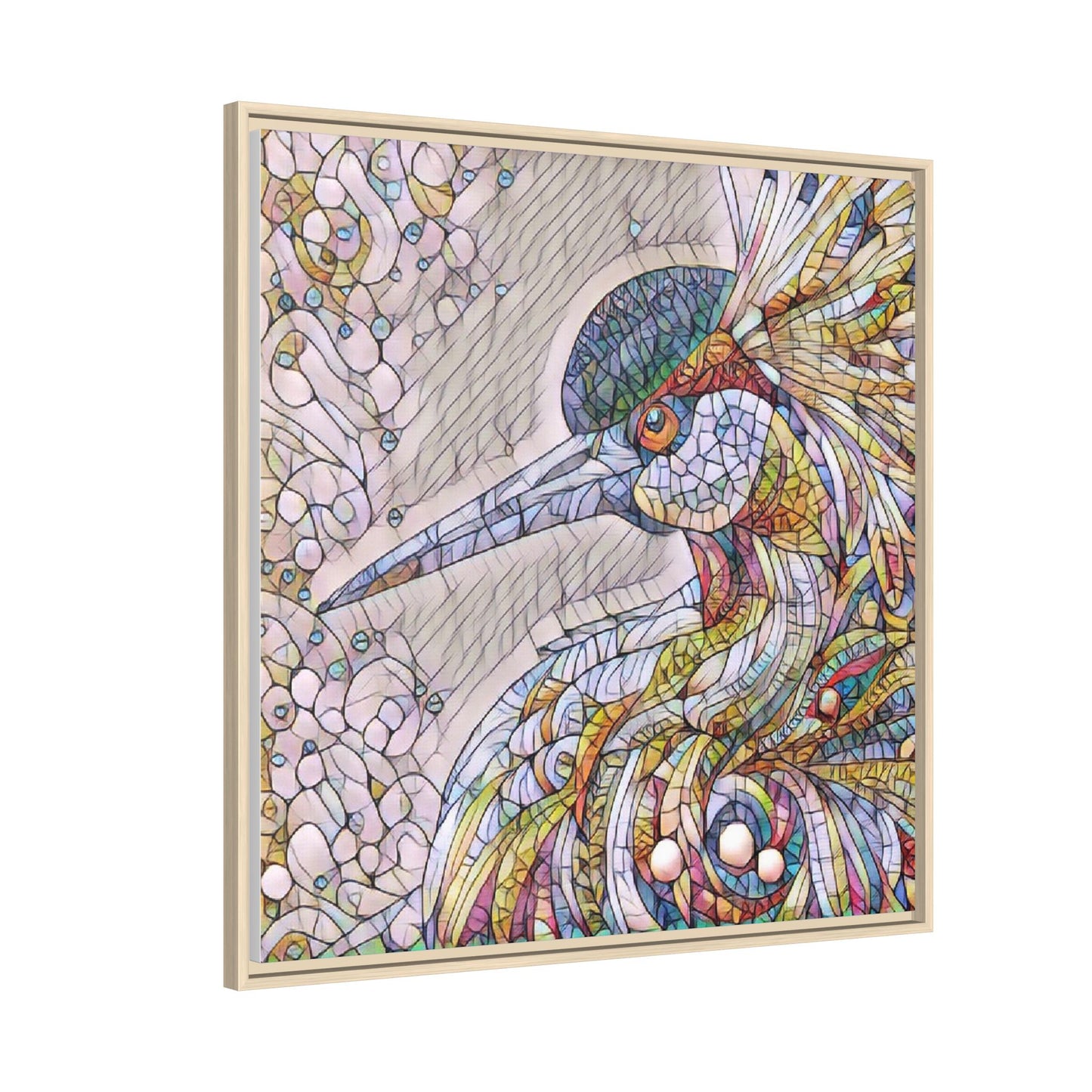 Colorful Stained-Glass Heron Matte Canvas Framed Wall Art