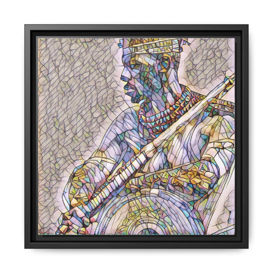 Abstract Tribal Warrior Framed Canvas Art — Colorful Stained-Glass Style Wall Decor