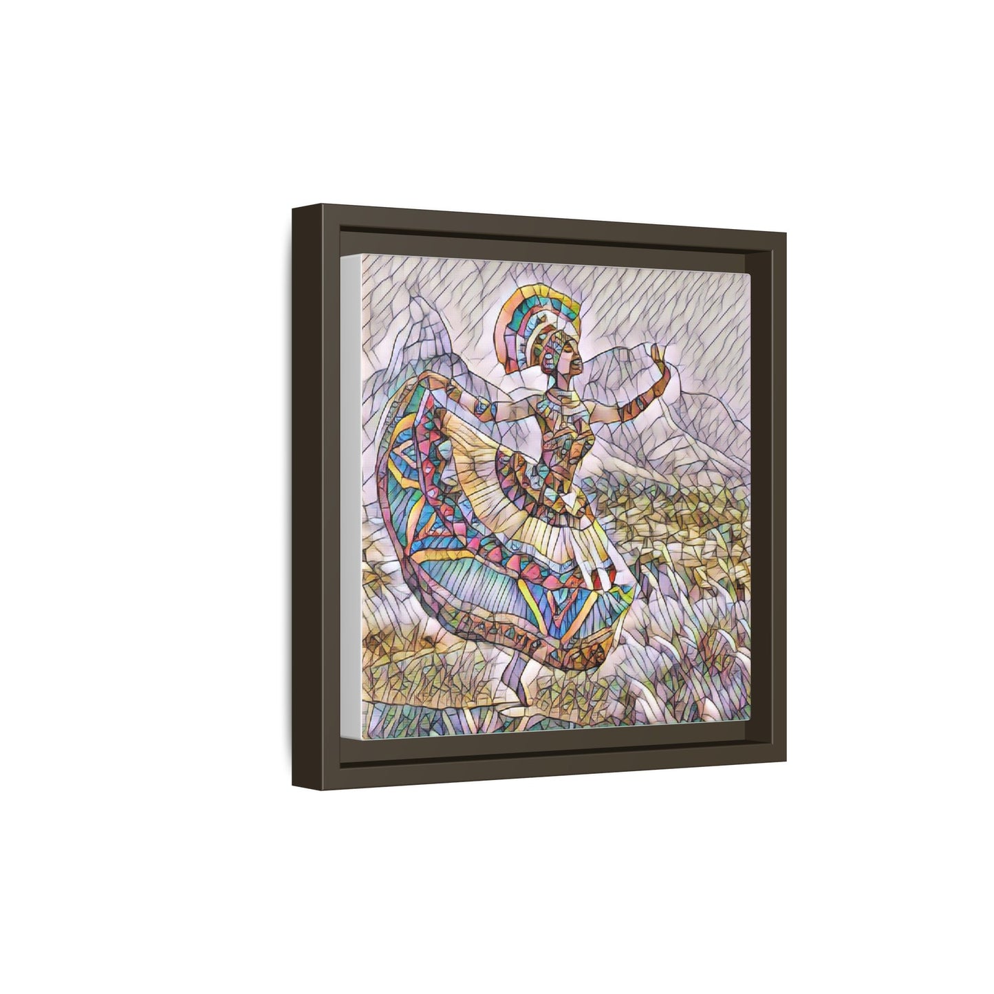 Ballerina Mosaic Framed Canvas Print — Colorful Ethnic Dance Wall Art