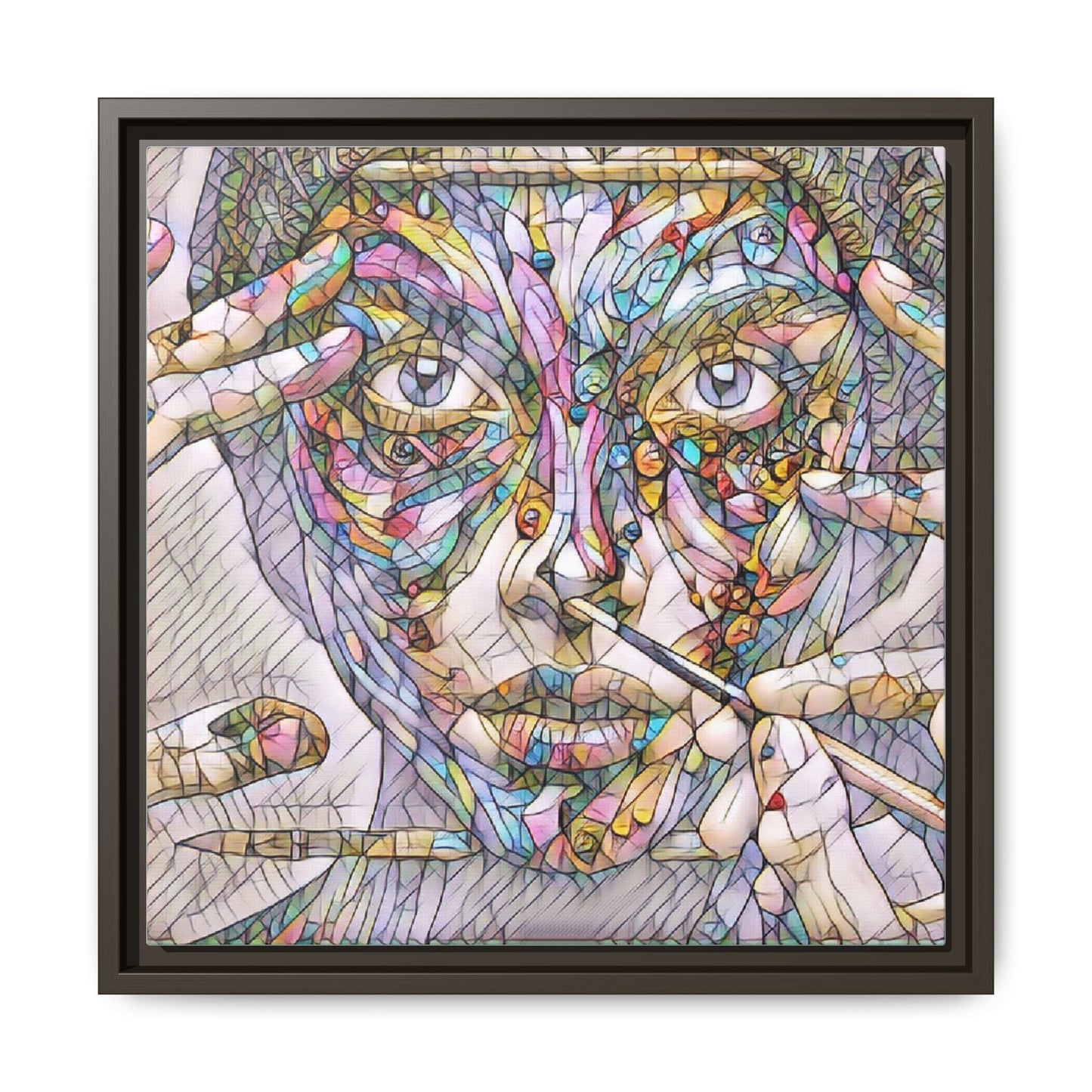 Framed Abstract Mosaic Face Canvas — Colorful Modern Wall Art