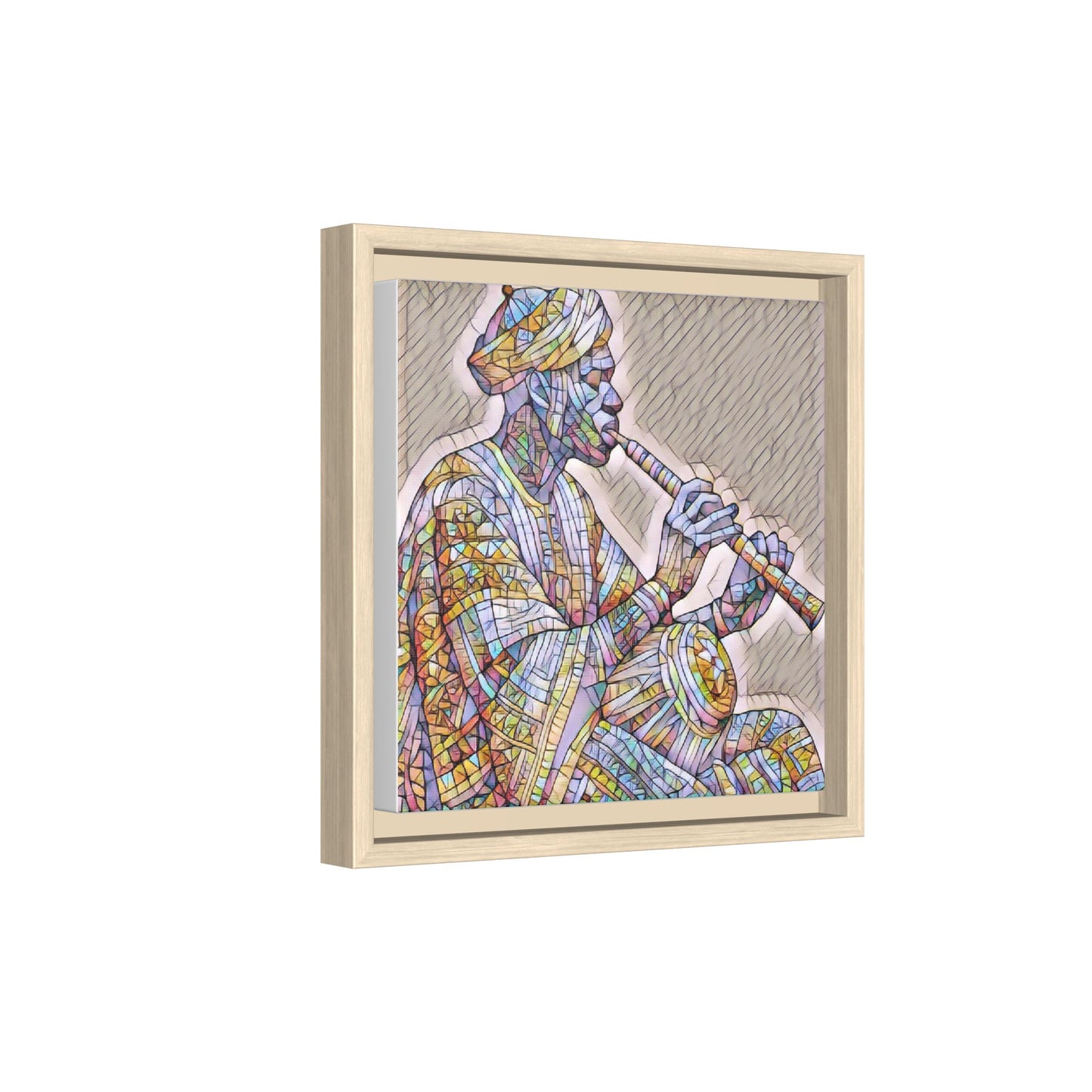Framed Canvas Art — Colorful Middle Eastern Flute Player Print