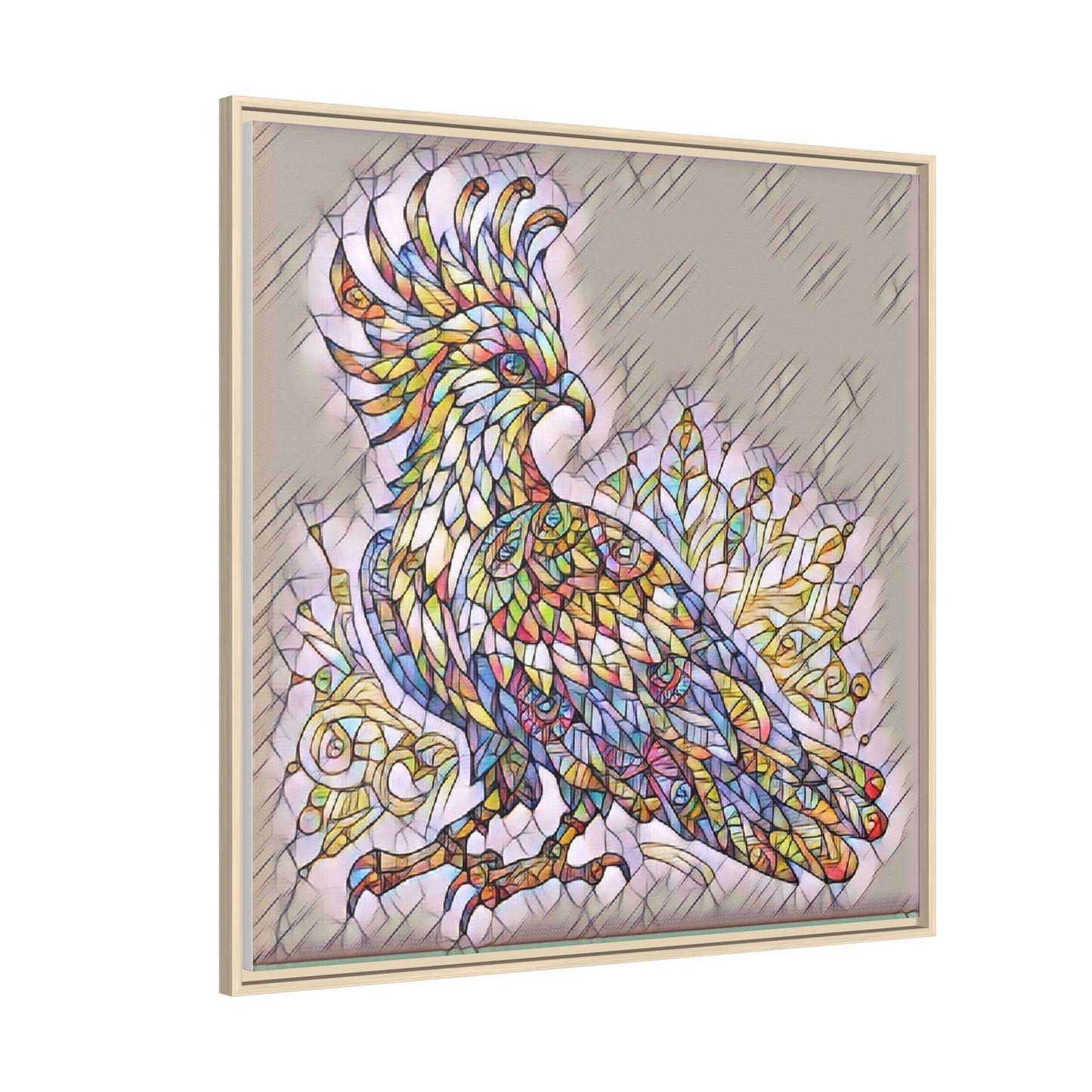 Colorful Stained-Glass Cockatoo Matte Framed Canvas