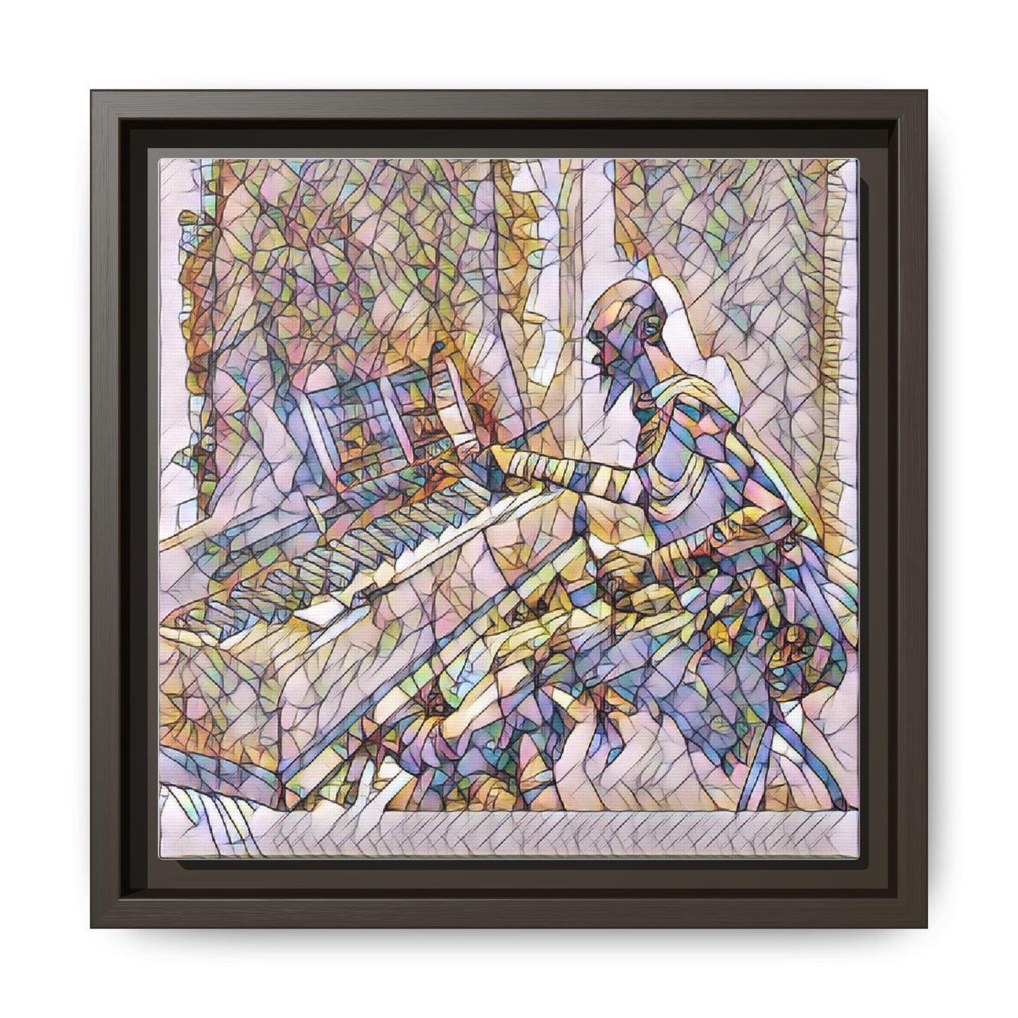 Framed Matte Canvas Art — Colorful Abstract Musician at Piano