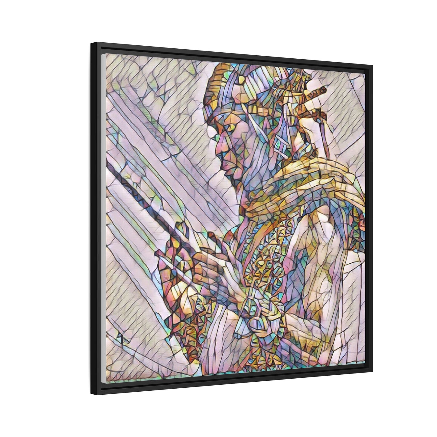 Framed Canvas Art - Colorful Tribal Warrior Portrait (Matte)