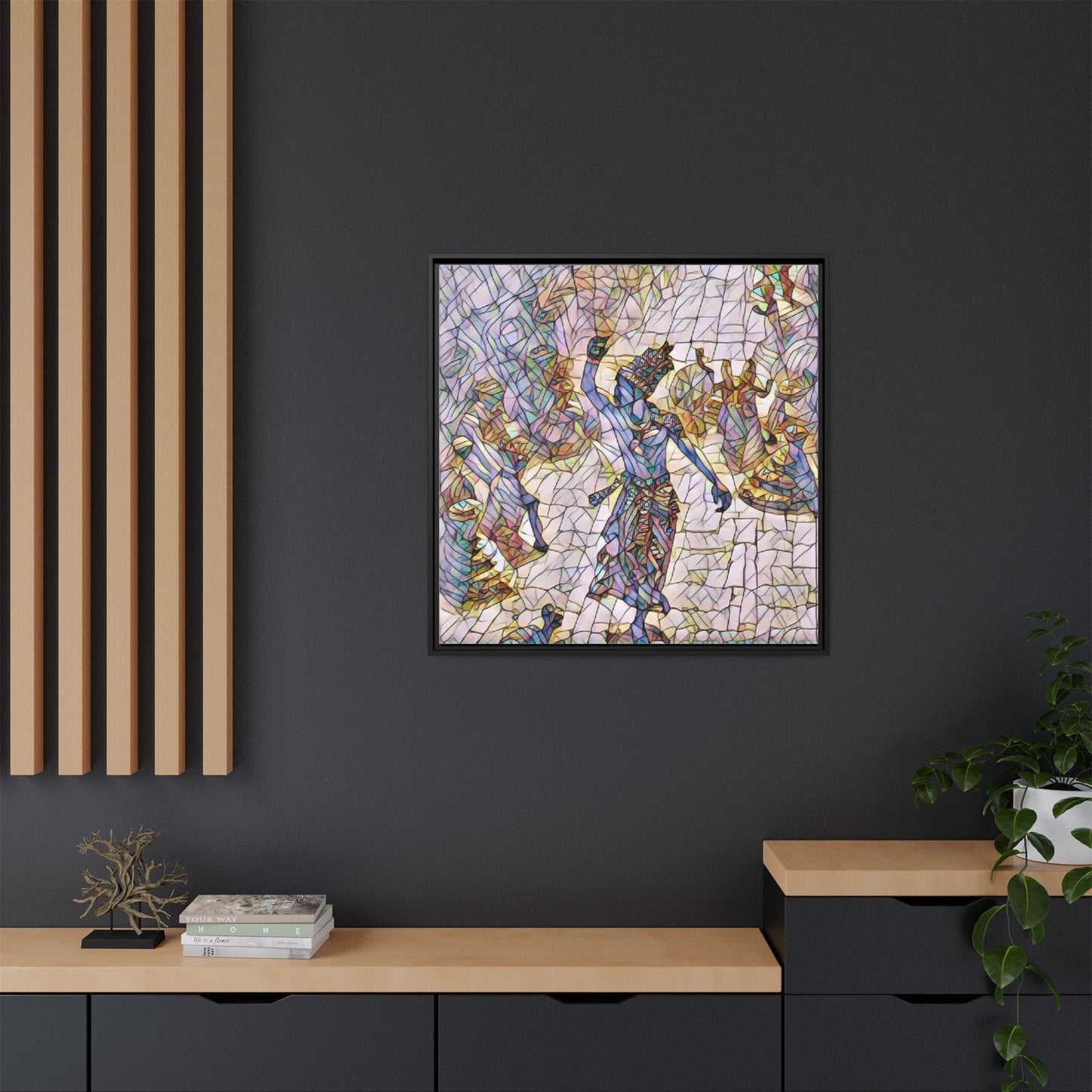Framed Canvas Art — Colorful Mosaic Krishna Dance Print