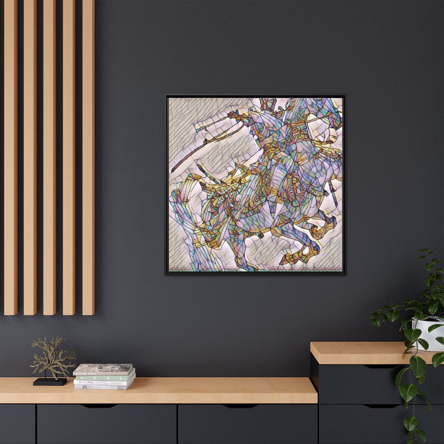 Framed Abstract Stained-Glass Horse Canvas