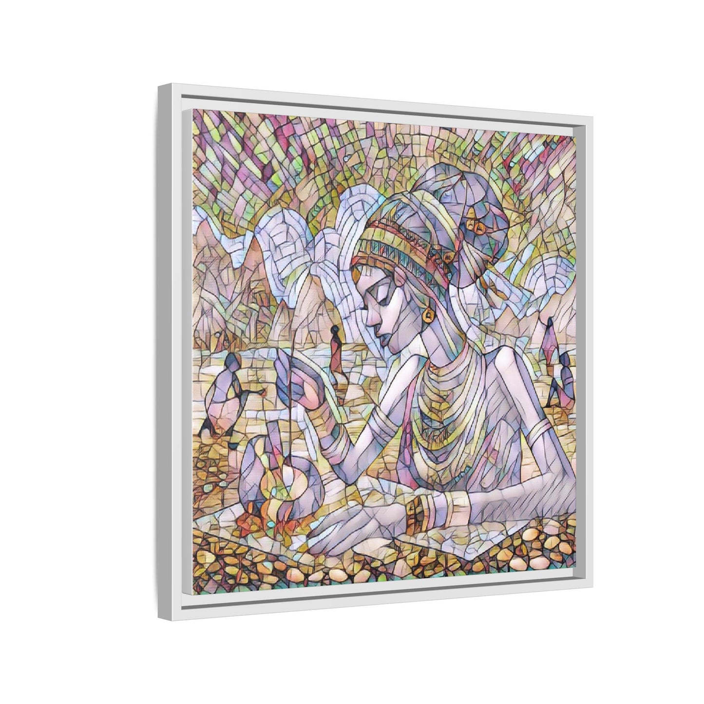 Framed Matte Canvas Art — Mosaic-Inspired Egyptian Woman Illustration