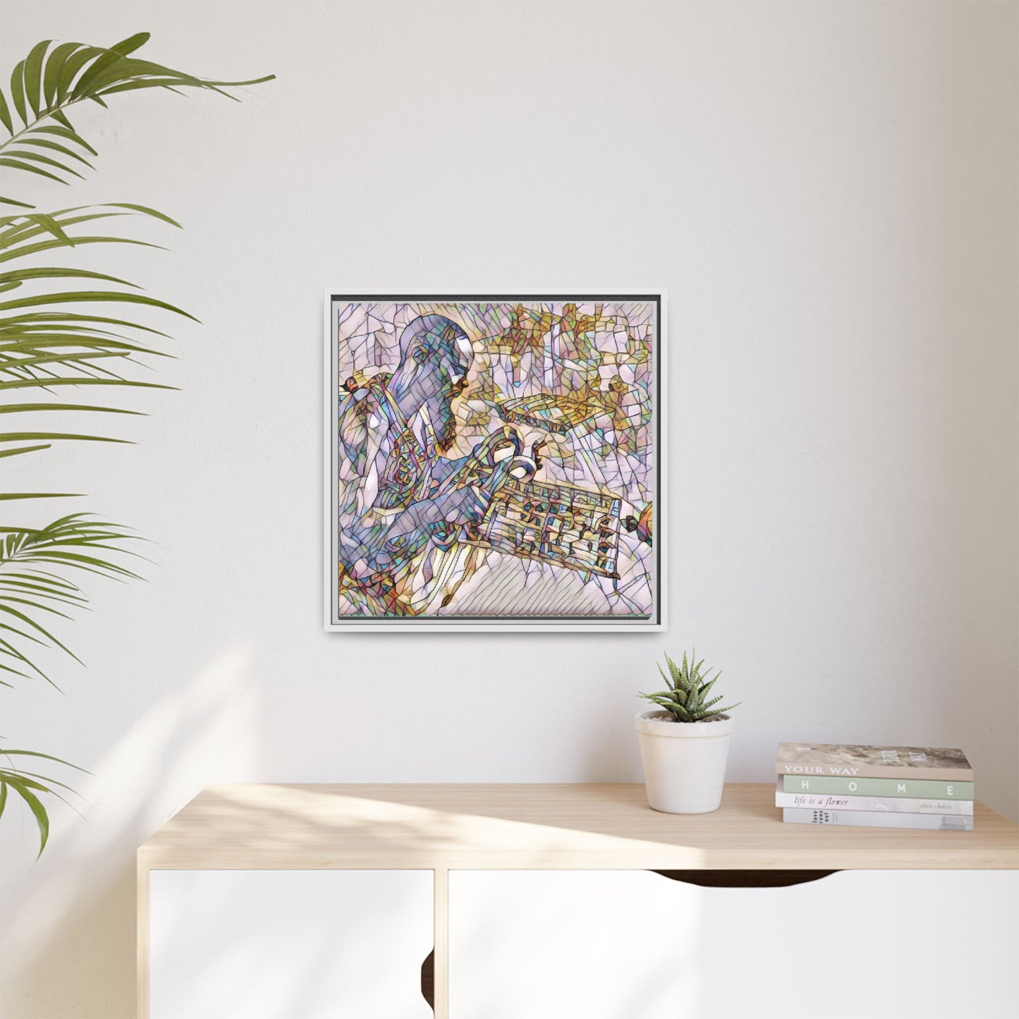 Framed Matte Canvas Art – Abstract Musician with Keyboard (Multi-Color)
