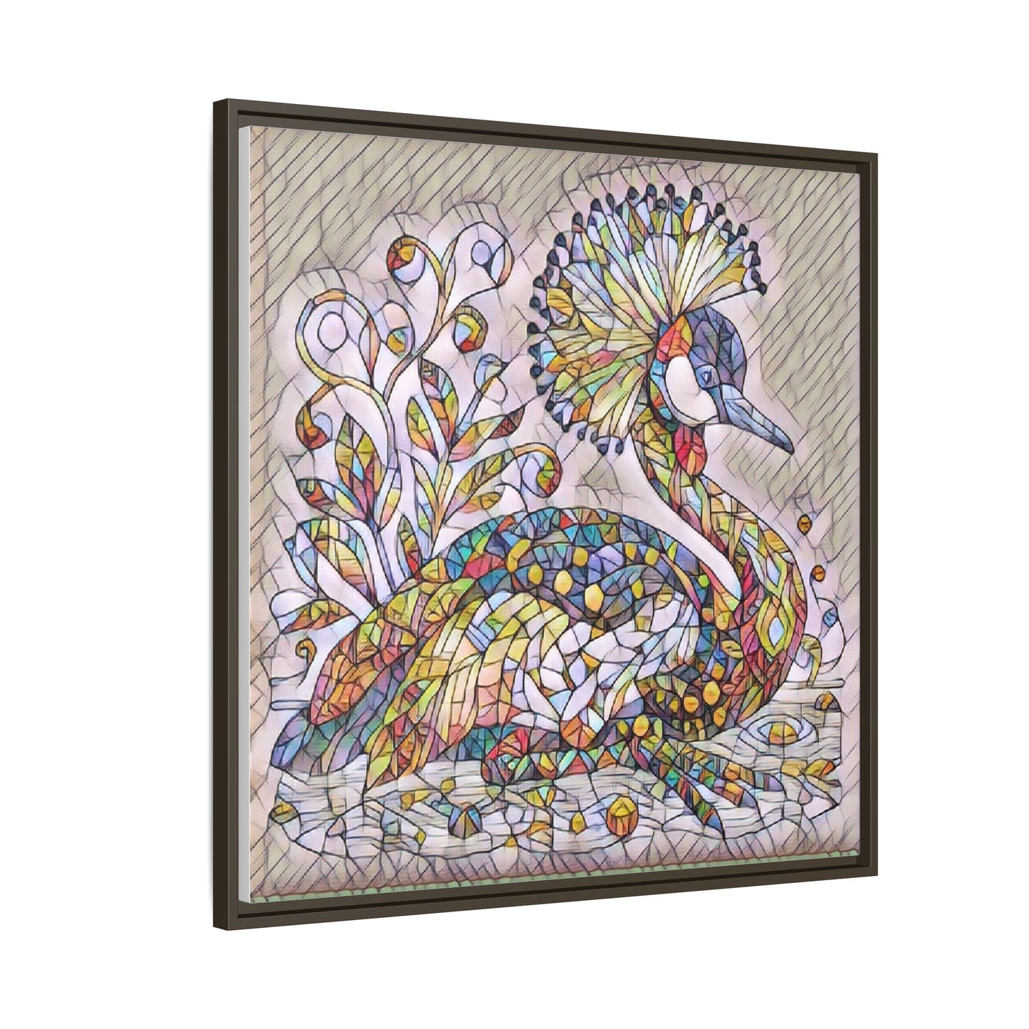 Colorful Peacock Mosaic Framed Canvas Art