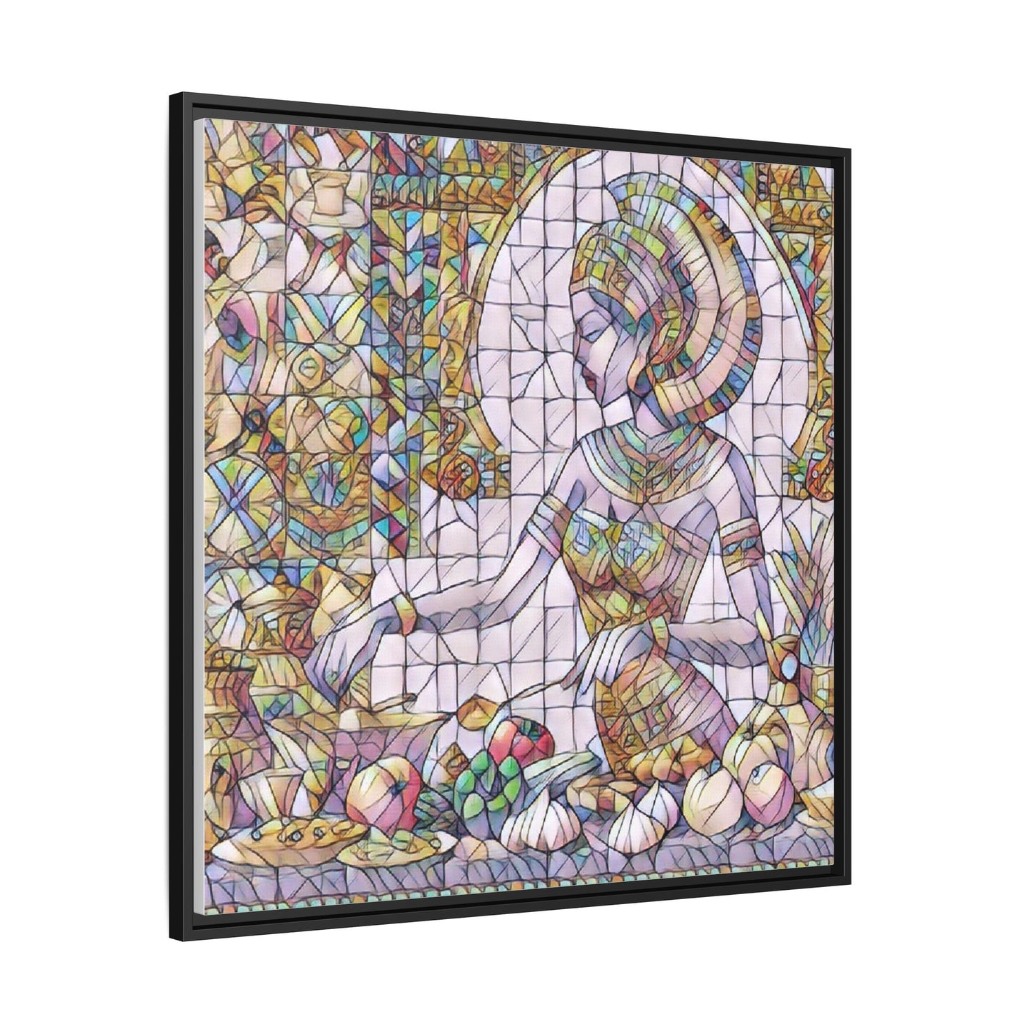 Egyptian Goddess Stained Glass Style Framed Canvas Art