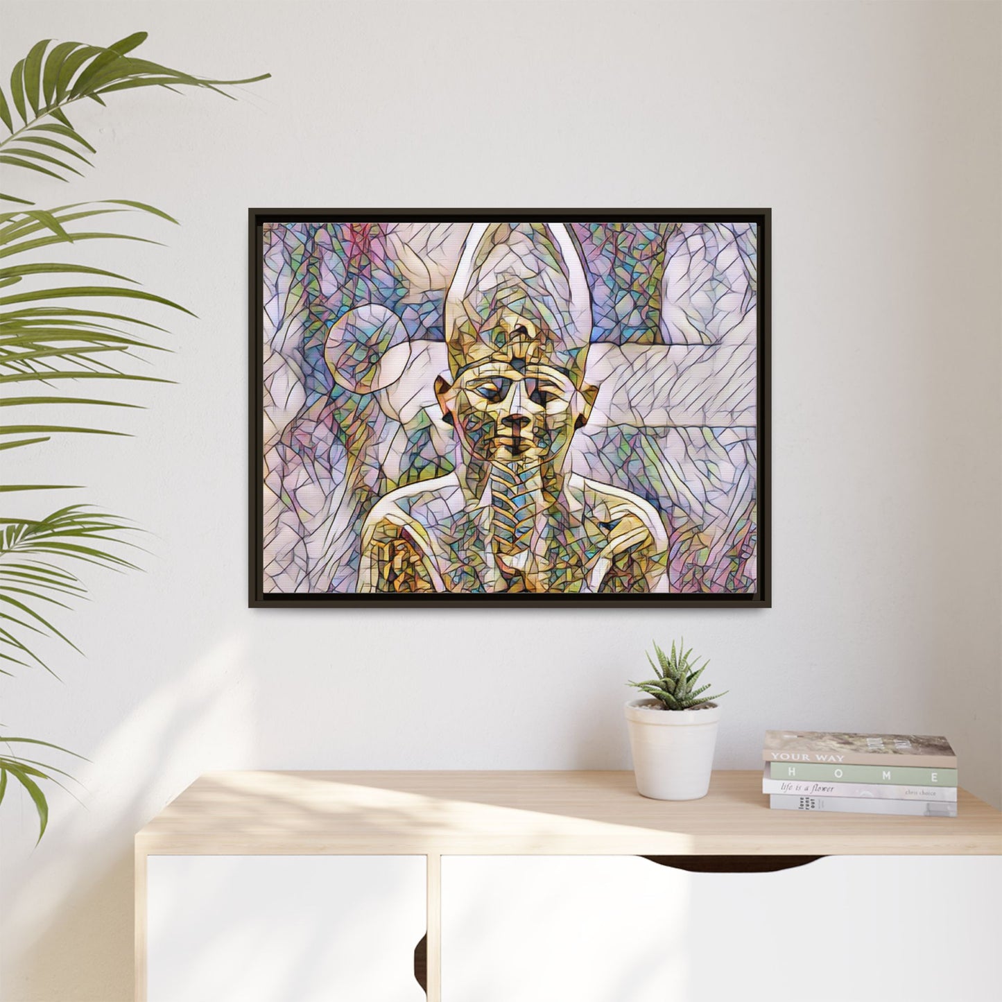 Egyptian Pharaoh Stained-Glass Style Matte Canvas Print, Framed