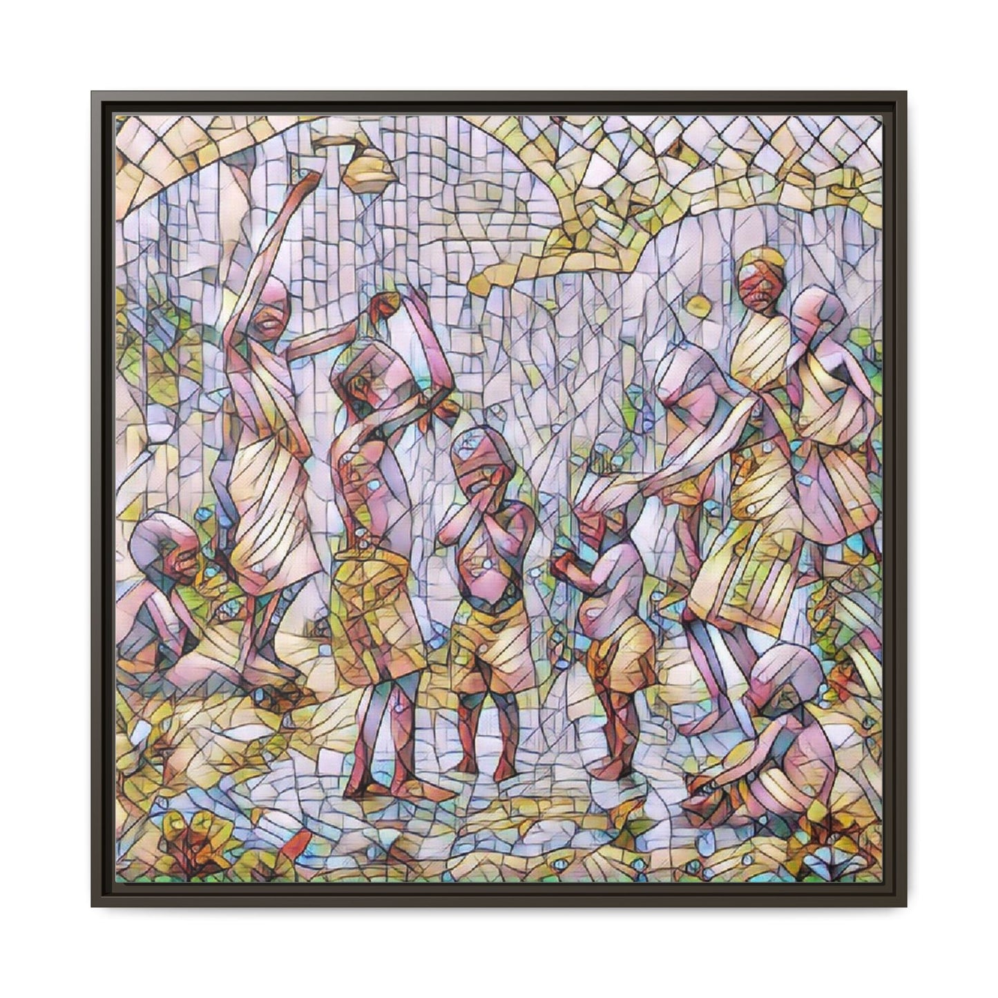 Framed Matte Canvas – Colorful Mosaic Children Playing Wall Art