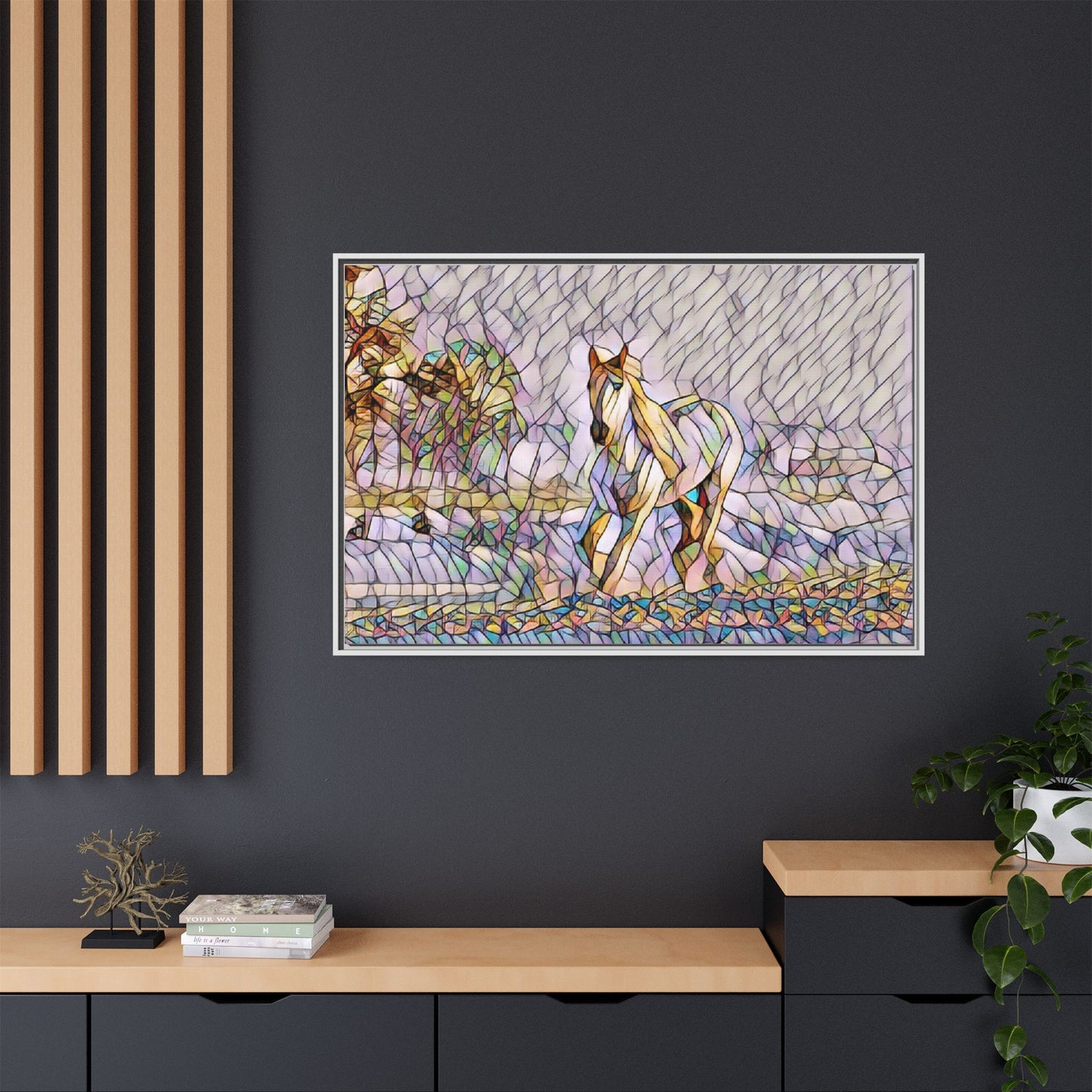 Abstract Stained-Glass Horse Matte Canvas Framed Wall Art