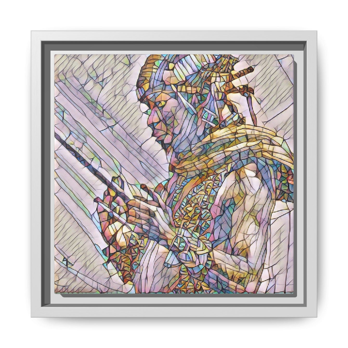 Framed Canvas Art - Colorful Tribal Warrior Portrait (Matte)