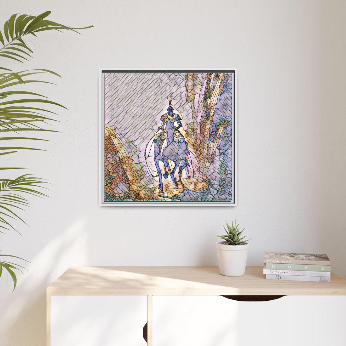 Stained-Glass Knight Matte Framed Canvas Wall Art